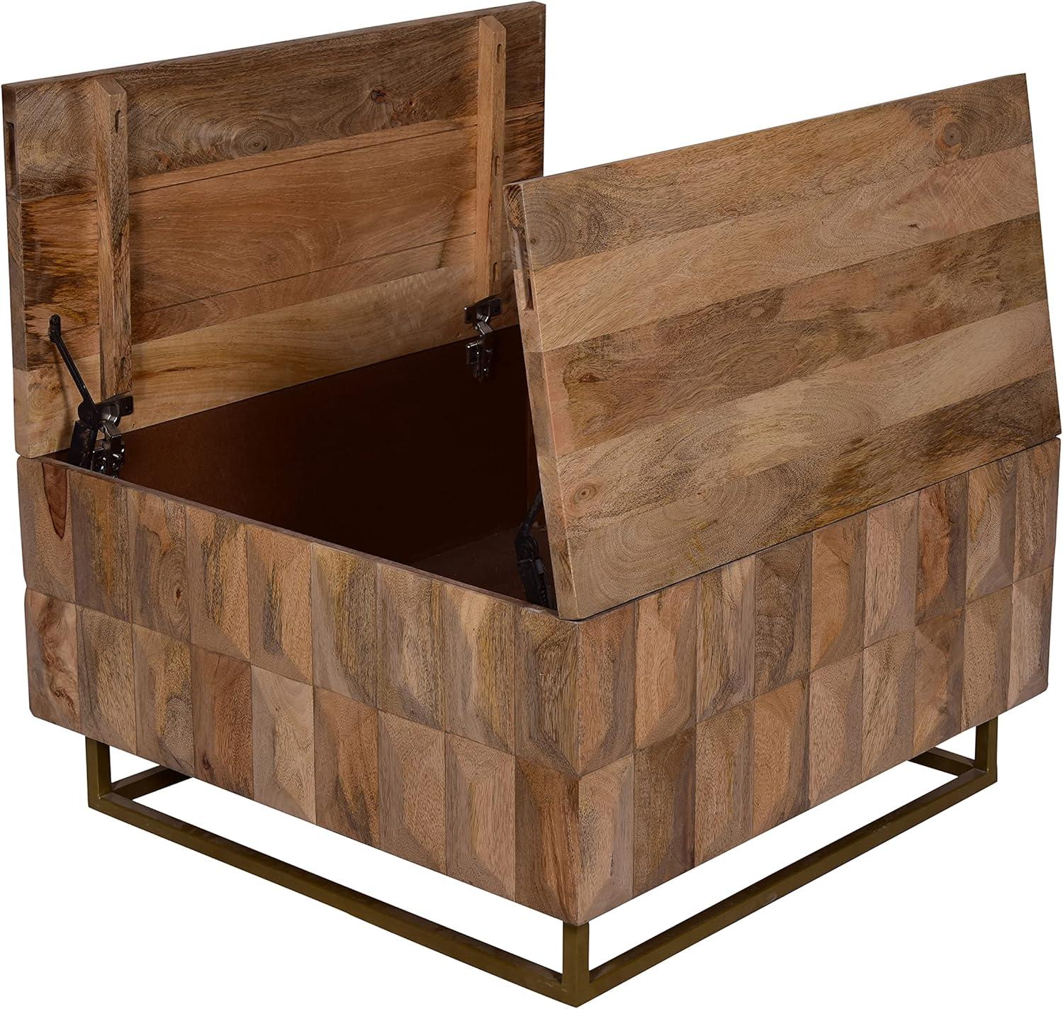 The Urban Port 33" Lift Top Storage Trunk Coffee Table Square Mango Wood Natural Brown