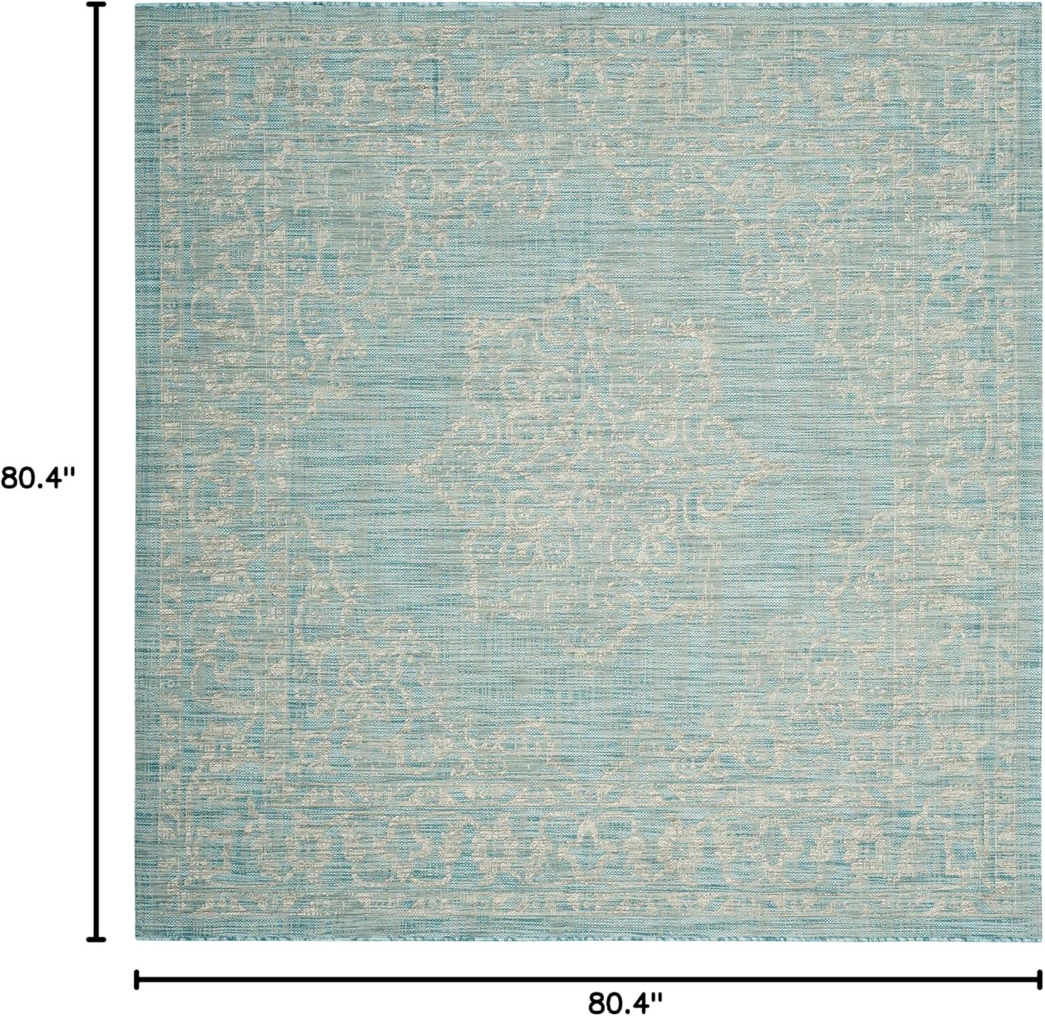 Courtyard CY8481 Power Loomed Indoor/Outdoor Area Rug - Aqua/Grey - 6'7"x6'7" - Safavieh.