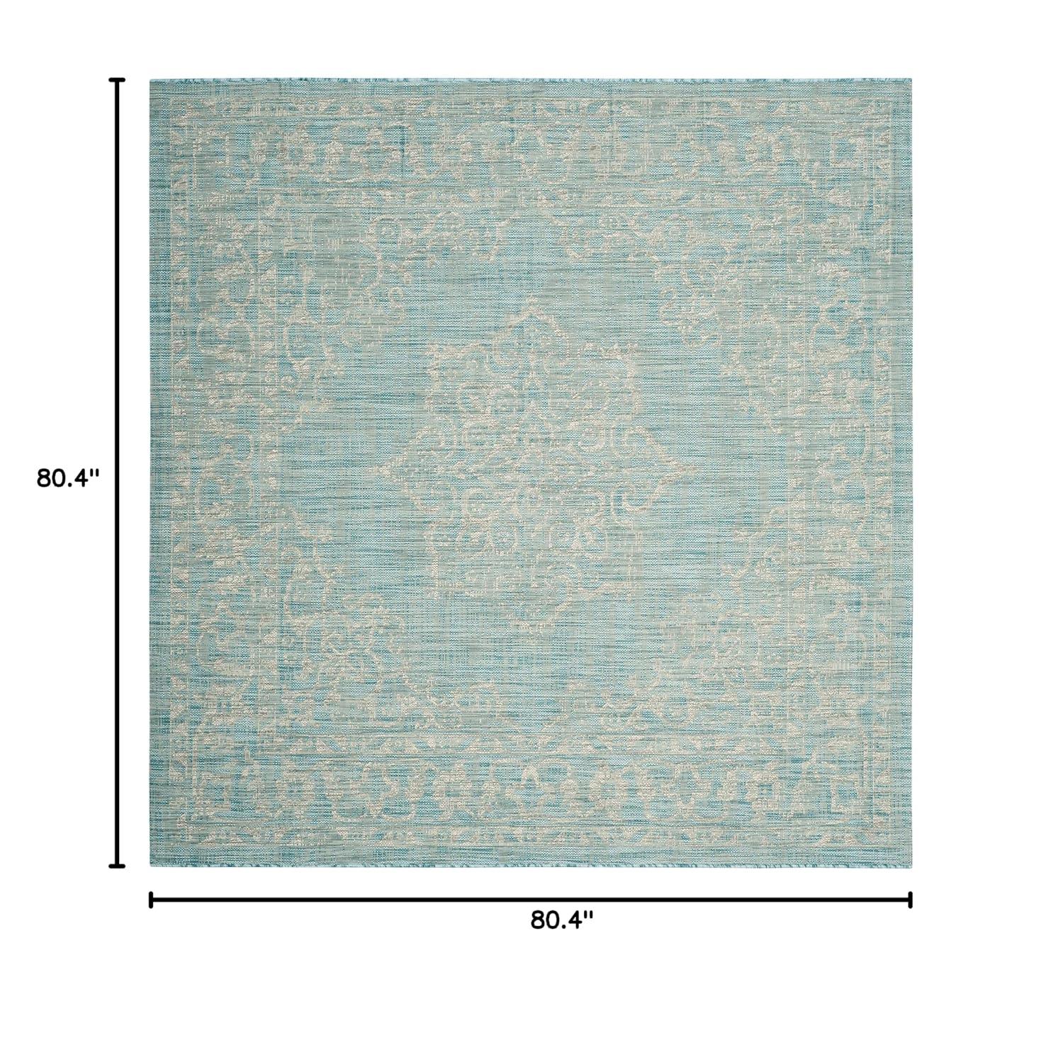 Courtyard CY8481 Power Loomed Indoor/Outdoor Area Rug - Aqua/Grey - 6'7"x6'7" - Safavieh.