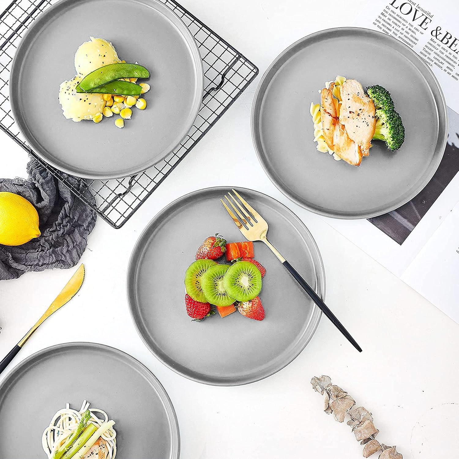 Bruntmor Set of 4 Elegant Matte 11" Round Ceramic Dinner Plates, White