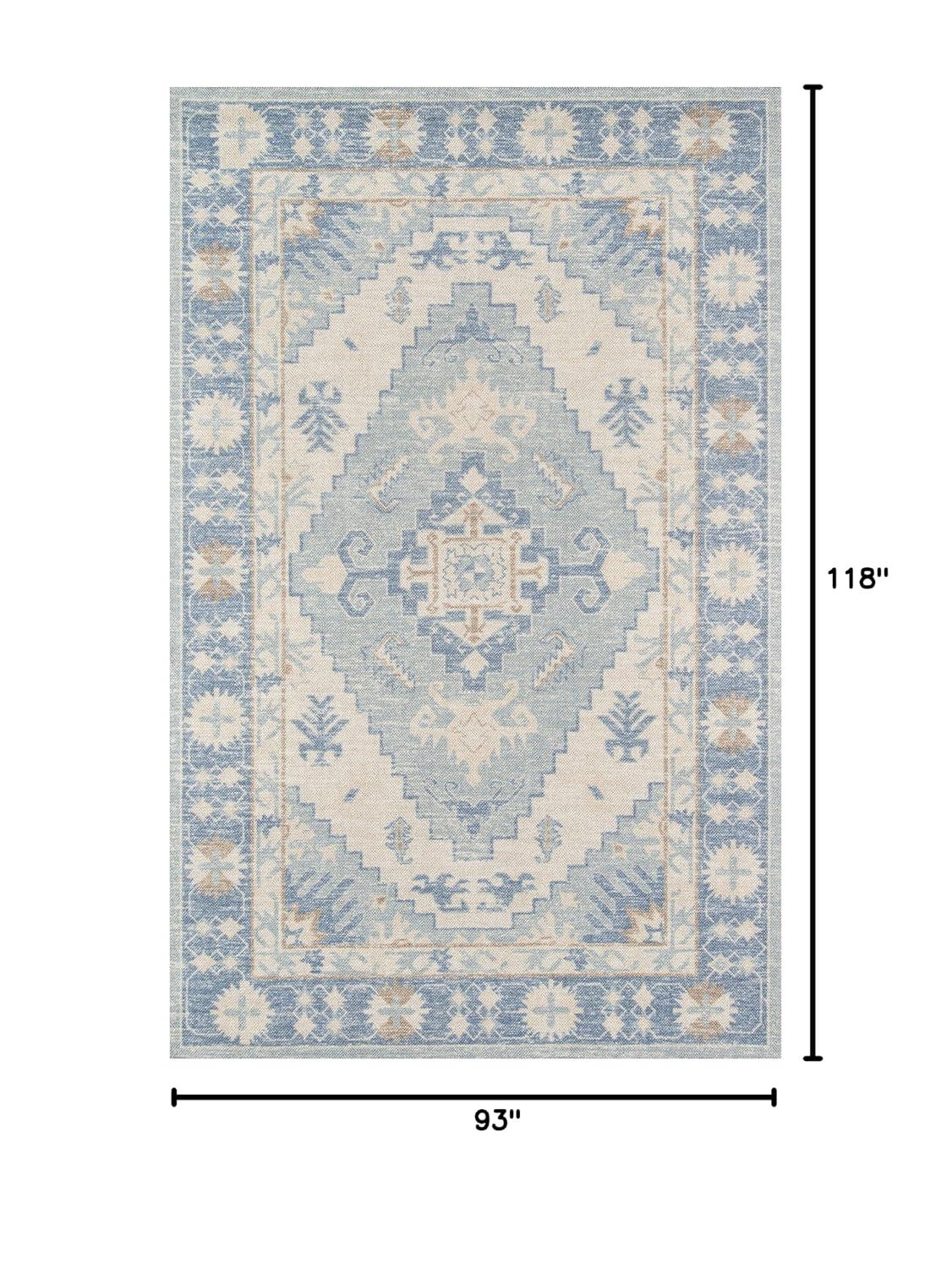 Momeni 7'9"x9'10" Anatolia Jaz Medallion Machine Loomed Area Rug Blue: Classic Pattern, Wool & Nylon, Low Pile