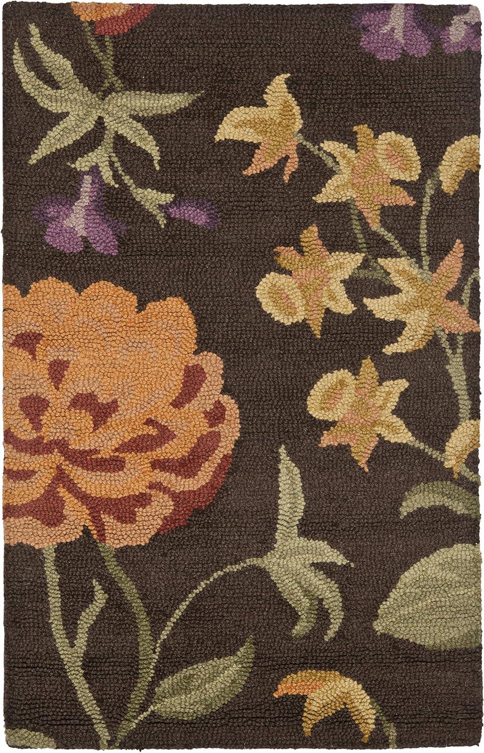 Handmade Black Floral Wool Accent Rug, 2'6" x 4'