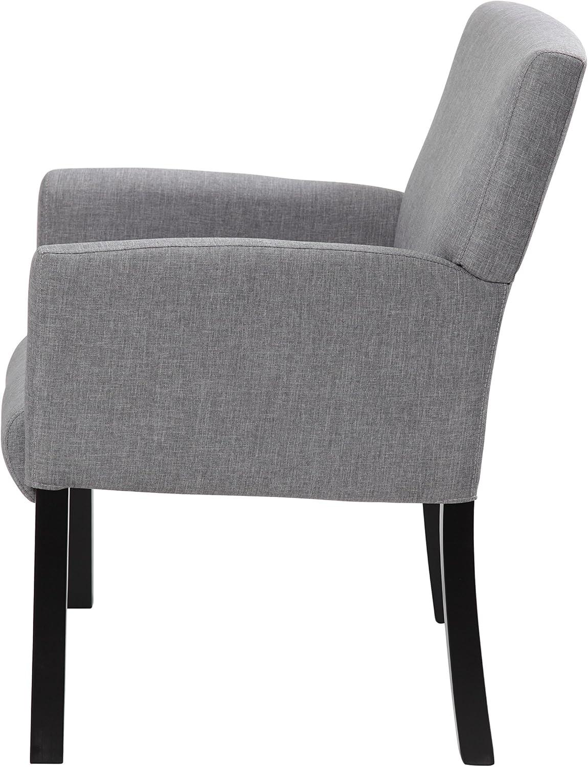 Elegant Medium Gray Linen Upholstered Guest Chair with Black Wood Legs