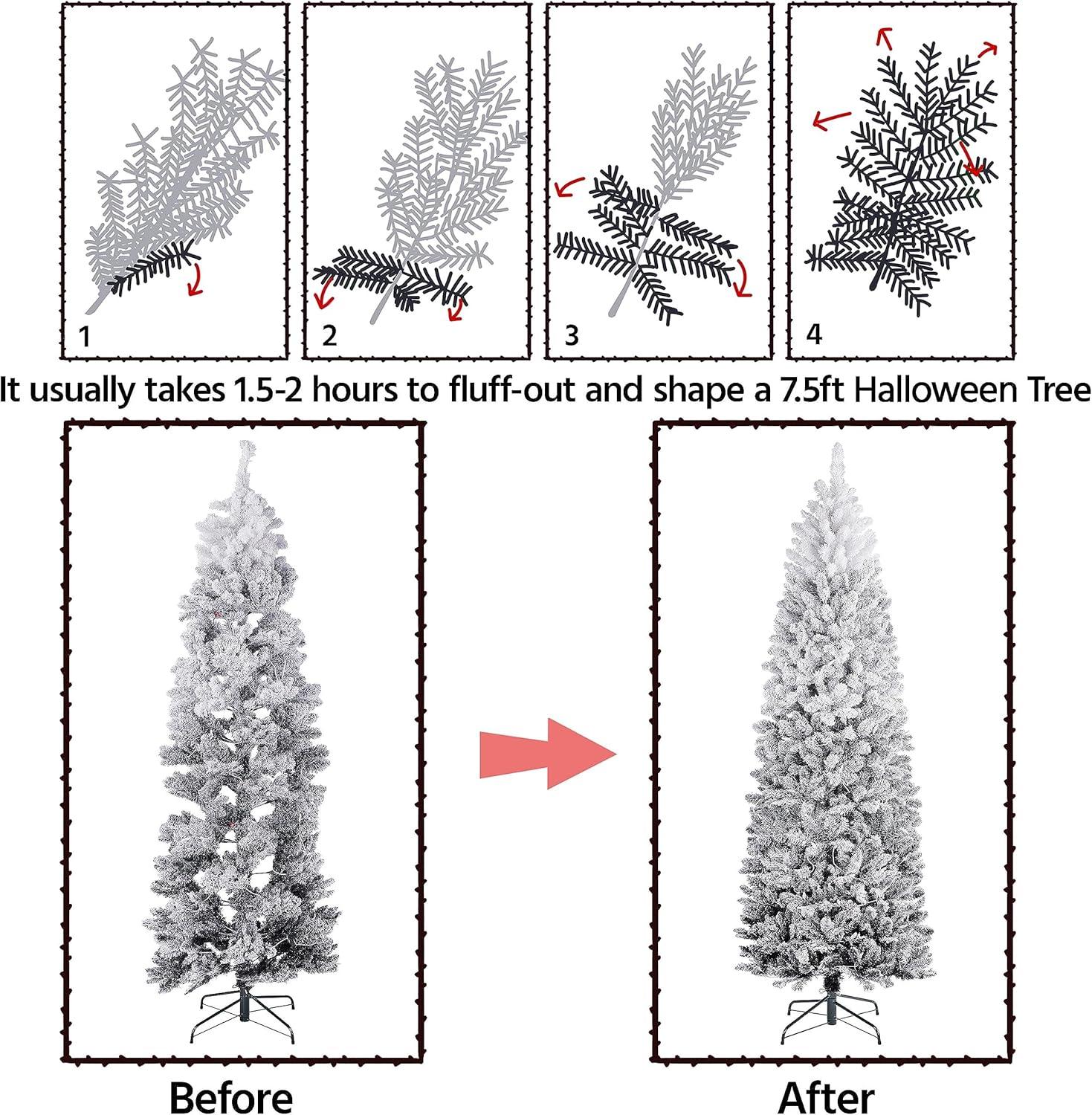 7.5ft Pre-lit Snow-Flocked Kingswood Fir Pencil Artificial Christmas Tree