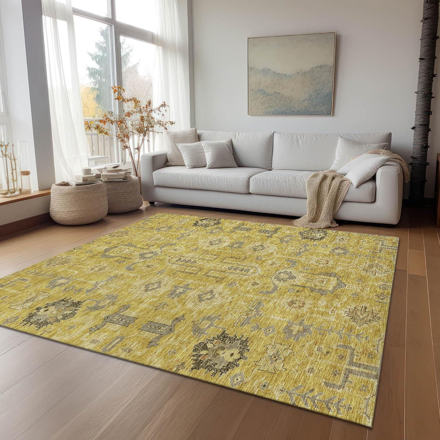 Addison Rugs Chantille ACN697 Gold 2'6" x 3'10" Indoor Outdoor Area Rug, Easy Clean, Machine Washable, Non Shedding, Bedroom, Entry, Living Room, Dining Room, Kitchen, Patio Rug