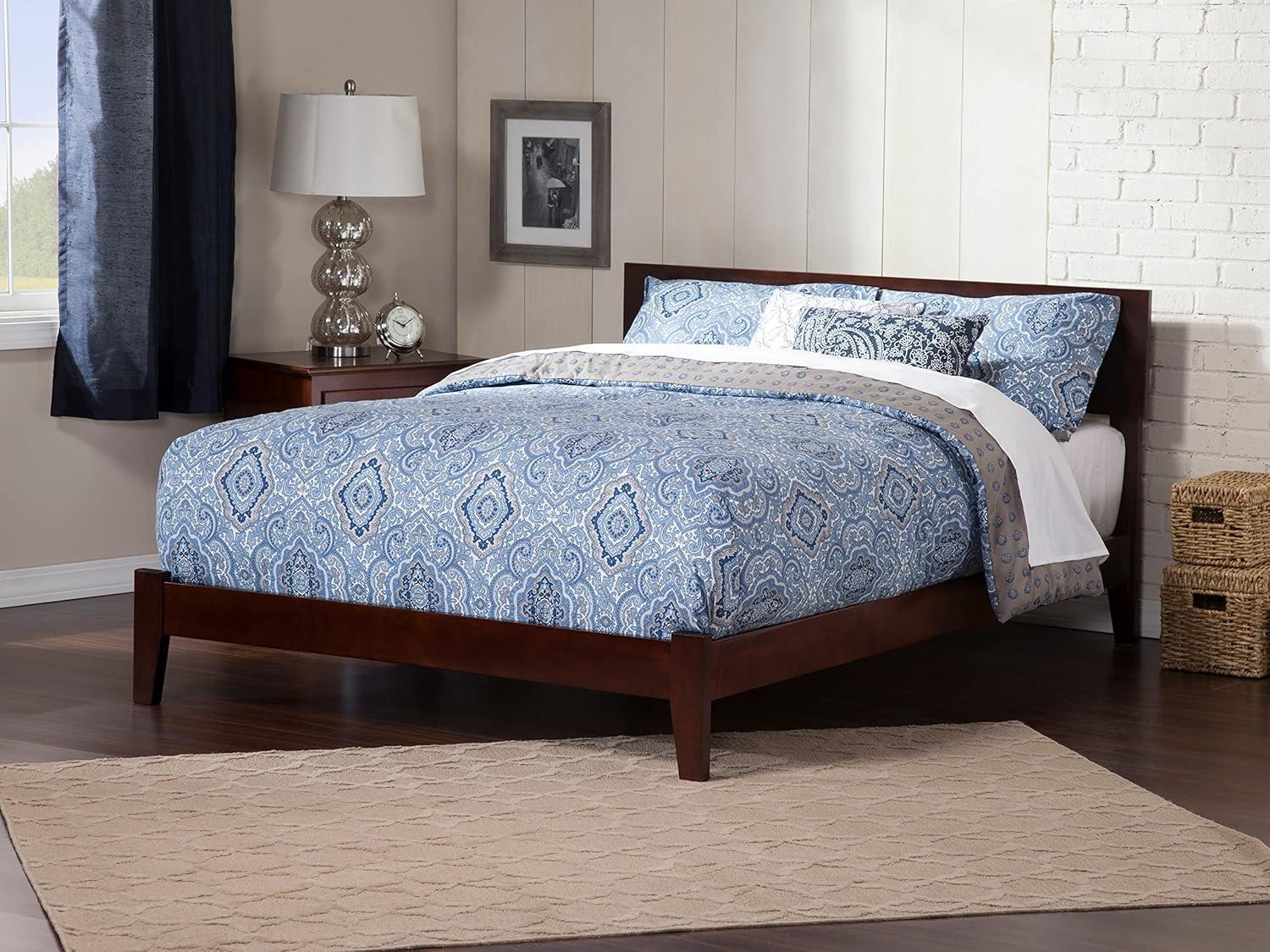 Walnut Queen Wood Frame Platform Bed with Headboard