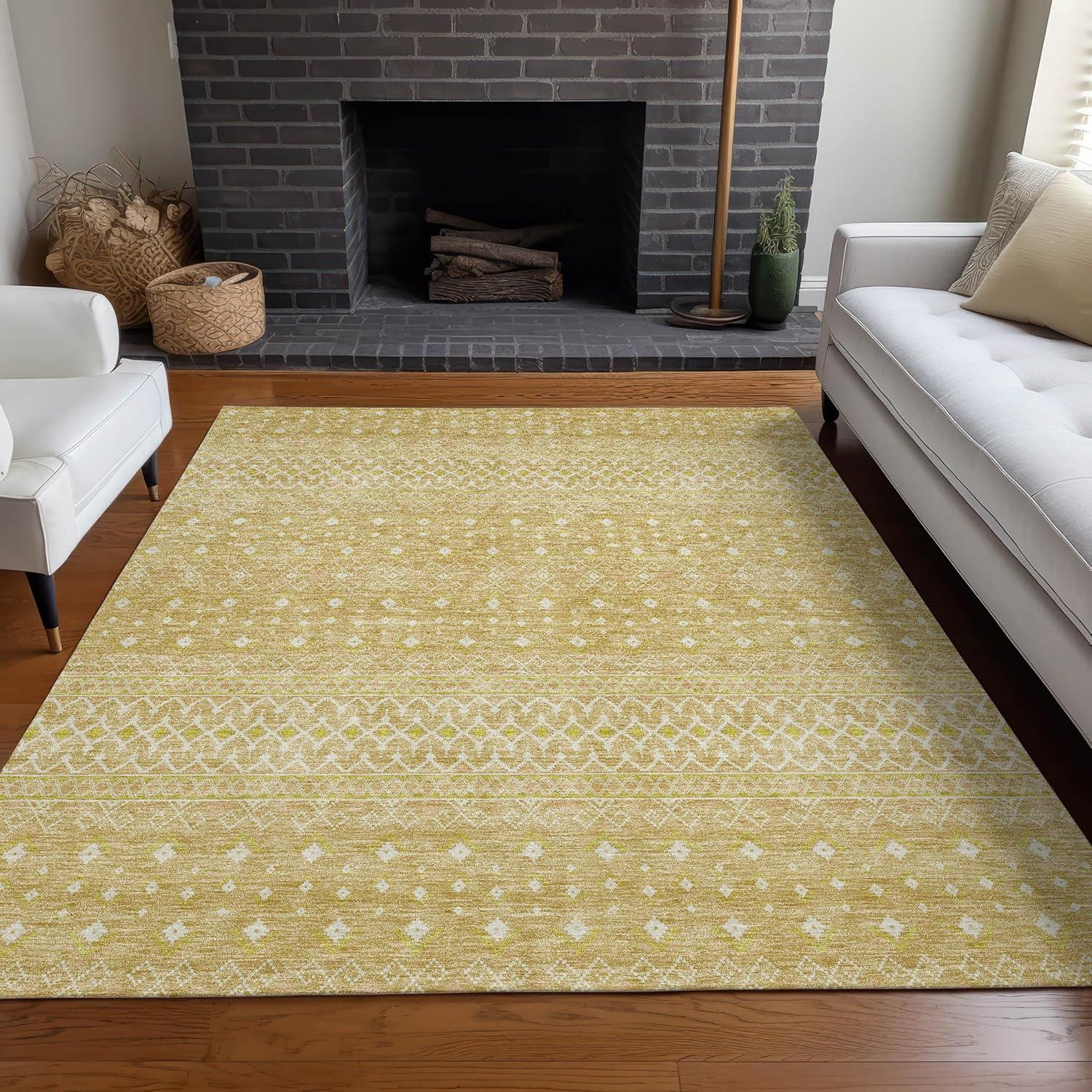 Gold Diamond Pattern Washable Synthetic 3' x 5' Rug