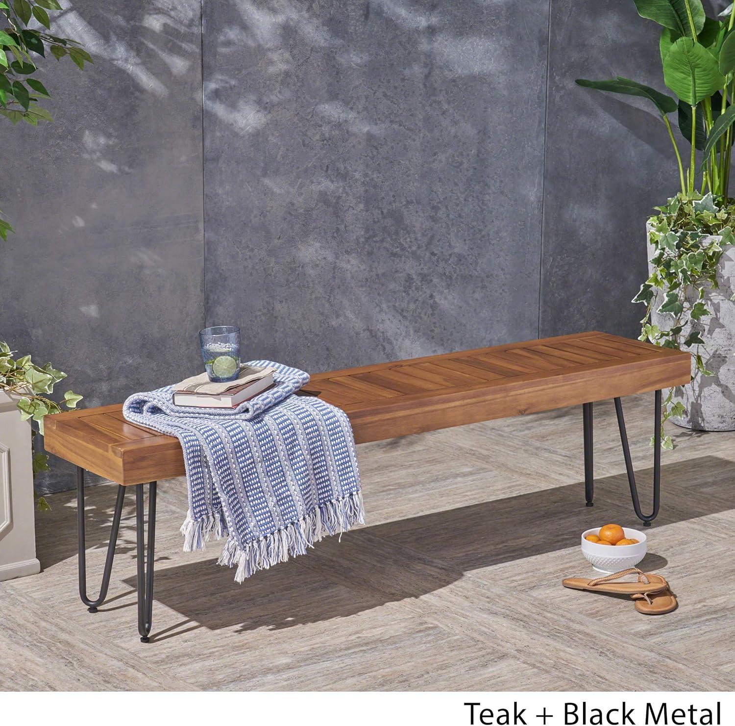 GDF Studio Abbet Outdoor Industrial Wood and Metal Bench, Teak