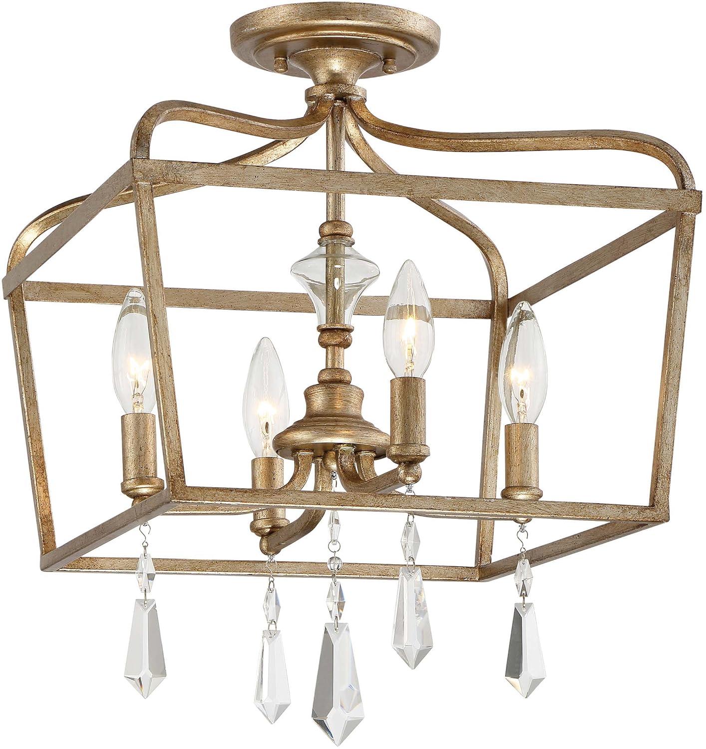 Minka Lavery Aged Brio Gold Pendant Chandelier 14 1/4" Wide French Clear Crystal 4-Light Fixture for Dining Room House Kitchen