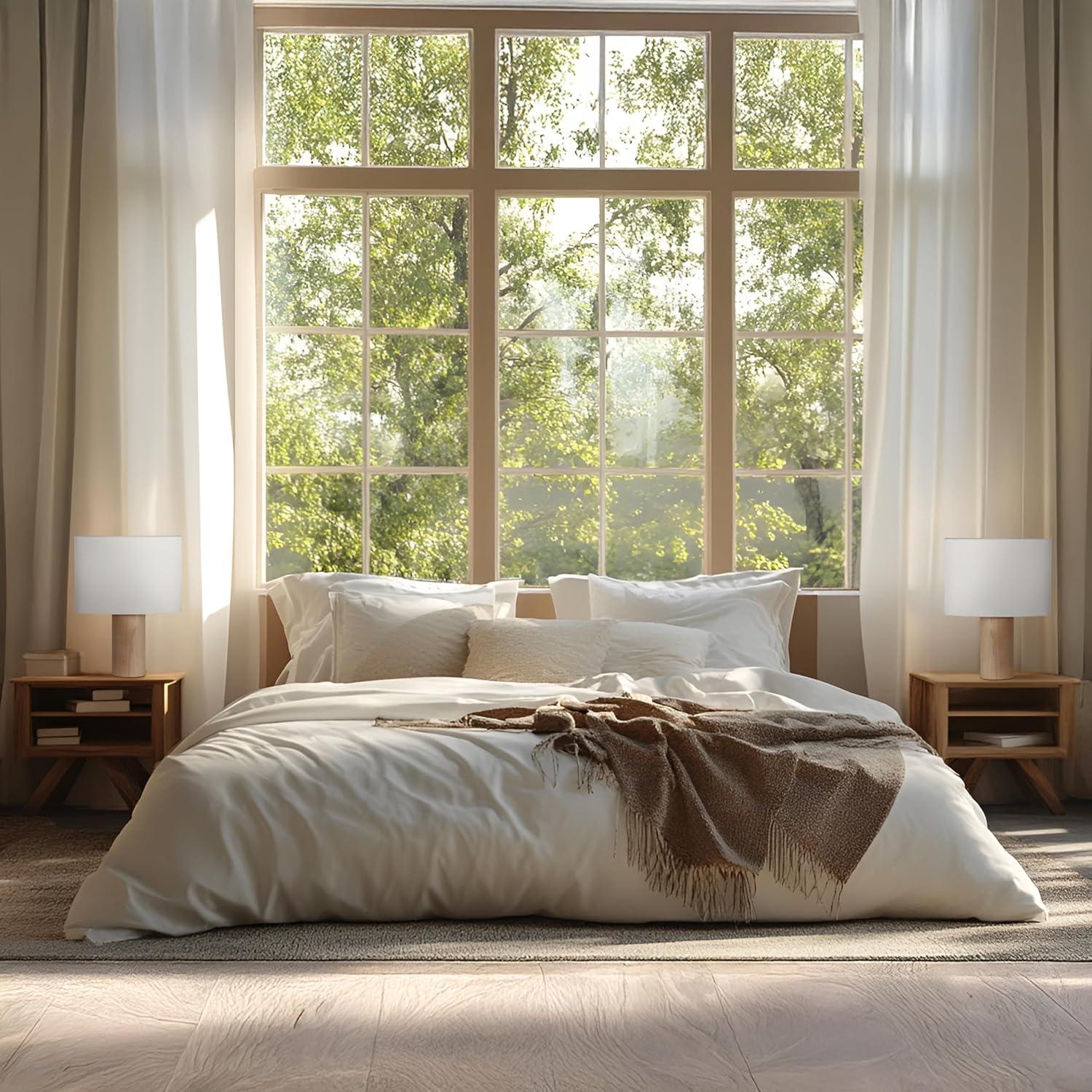 Brightech Mia 15.75" Midcentury LED Table Lamp With Natural Maple Wood Base and Fabric Shade