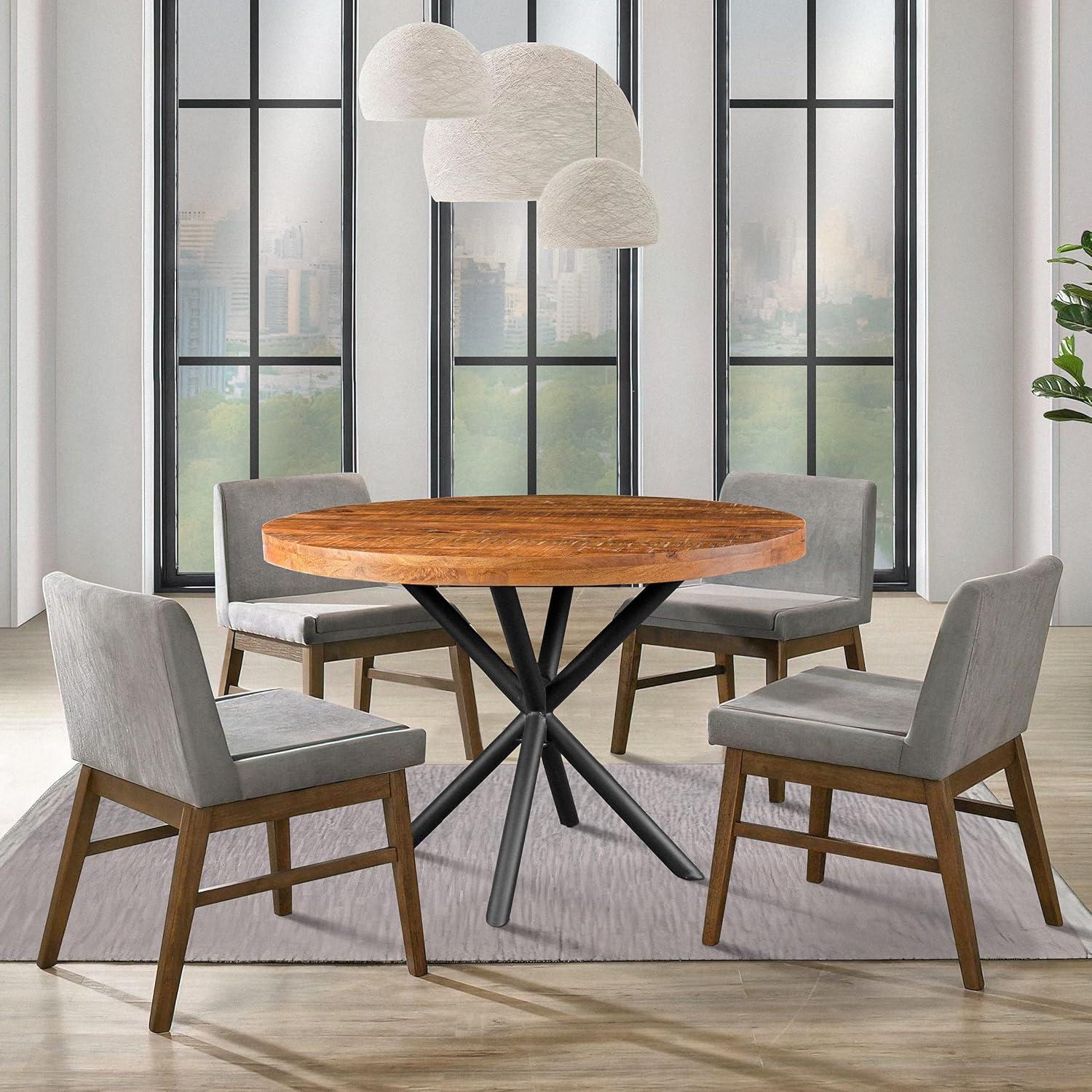 Rustic Farmhouse 48" Round Solid Mango Wood Dining Table with Iron Legs