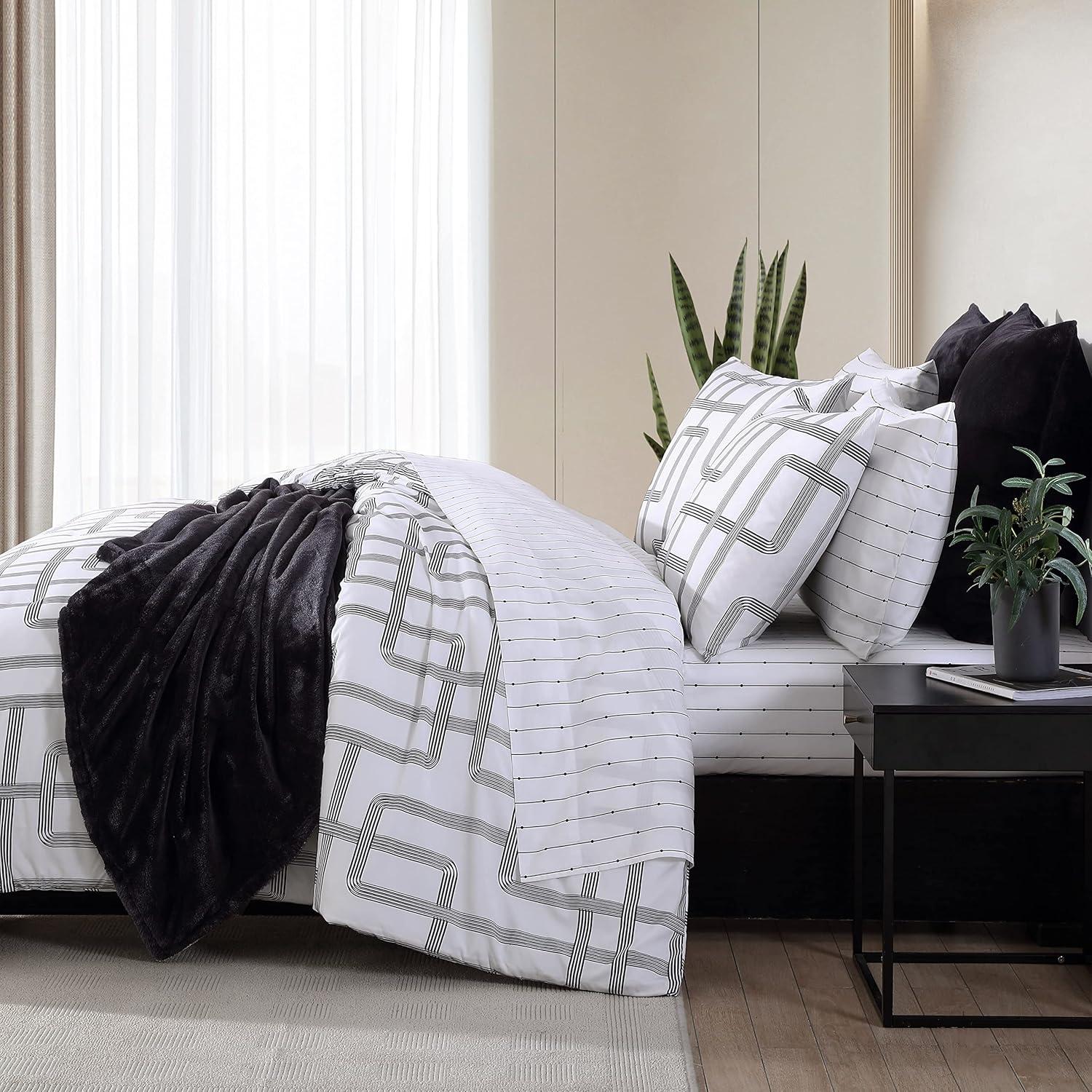 Mainline White/Black Microfiber Reversible Duvet Cover Set