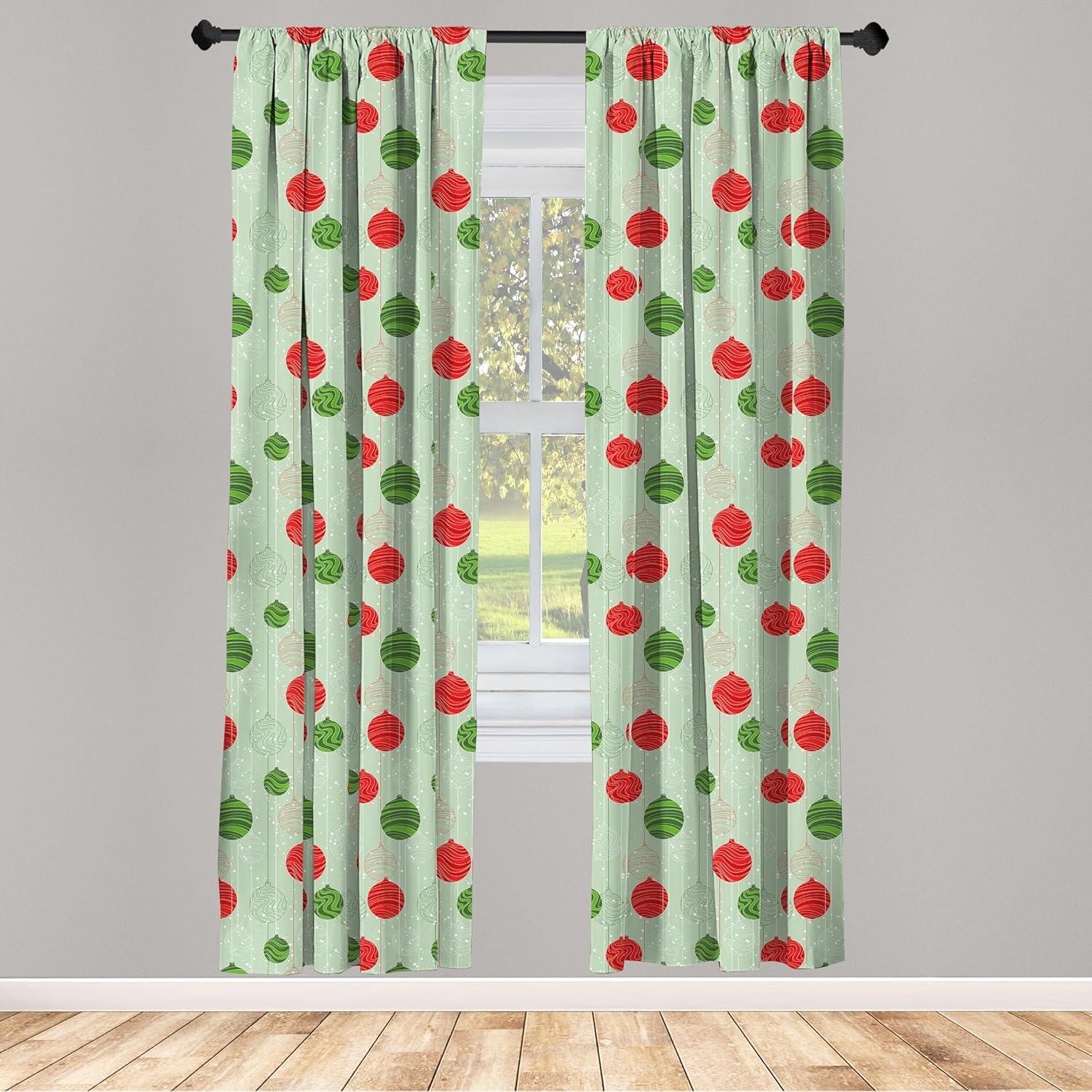 Ambesonne Christmas Curtains, Baubles Strings, Pair of 28"x63", Multicolor