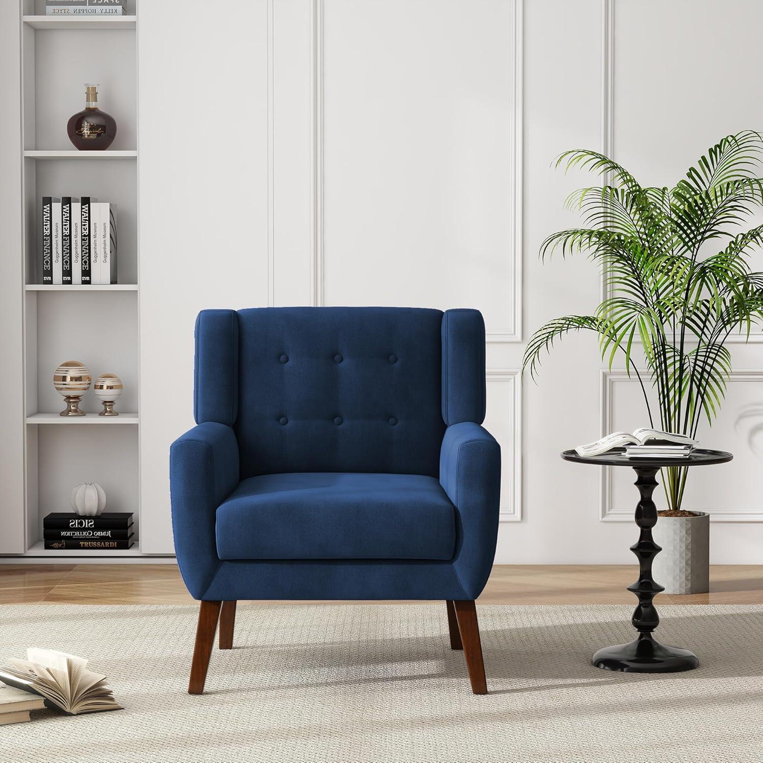 DREAMSIDEA Modern Button Tufted Accent Chair Set of 2 Upholstered Armchair Indoor,Velvet Living Room Chair for Bedroom,Royal Blue