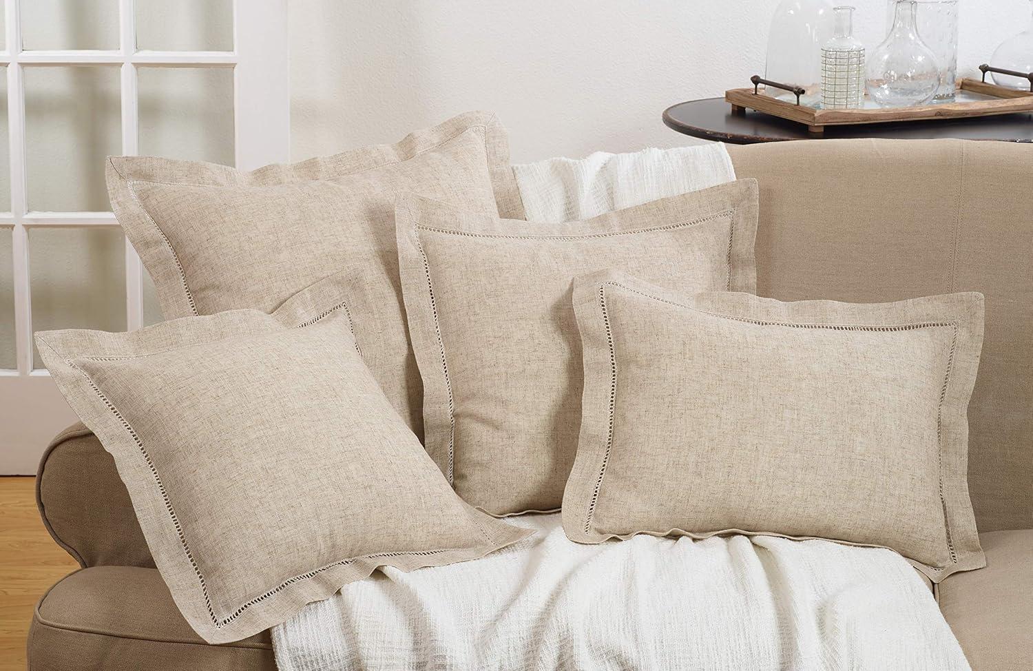 Natural Linen Blend Hemstitch Square Throw Pillow