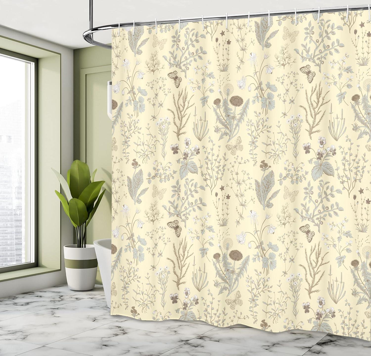 Floral Shower Curtain with Hooks Included