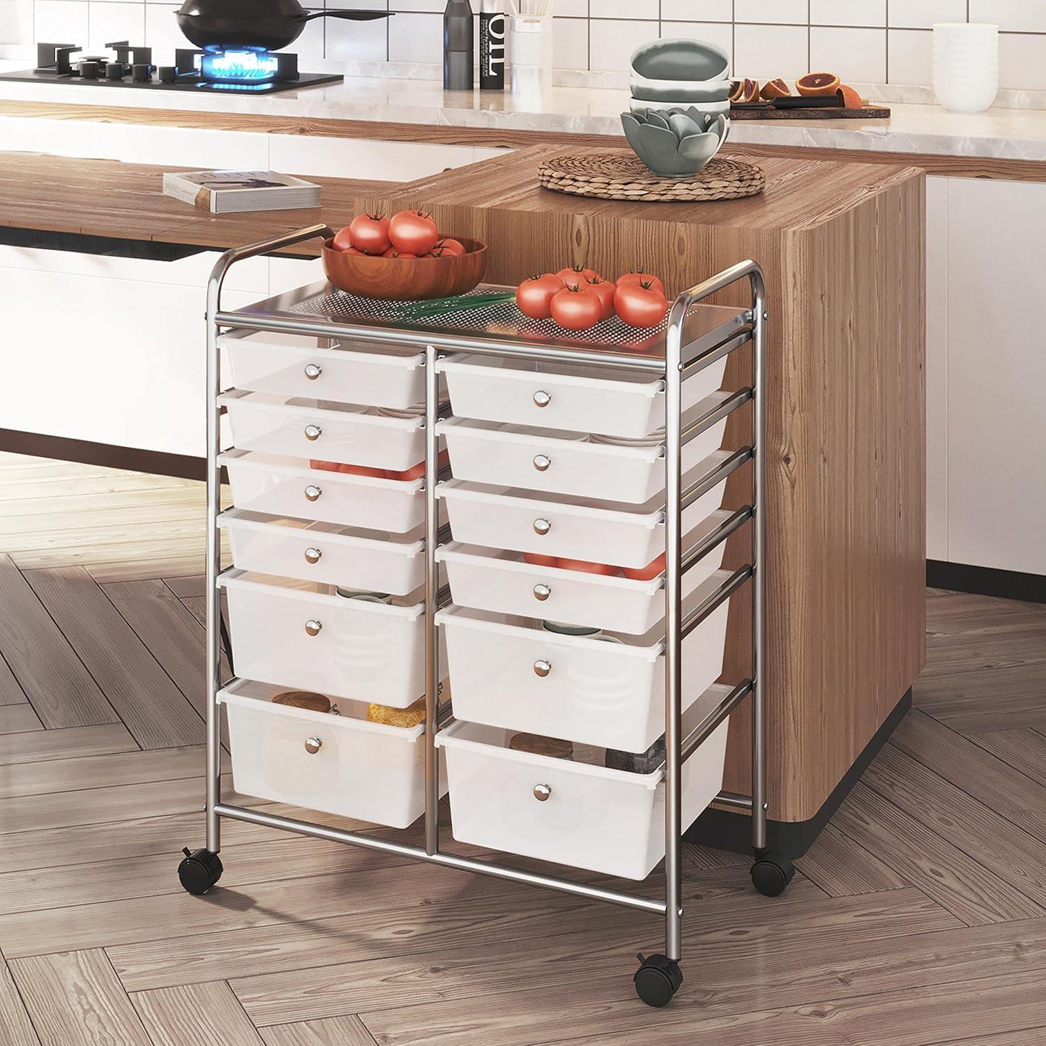 Yaheetech Drawers Rolling Storage Cart Mobile Storage Bin Trolley