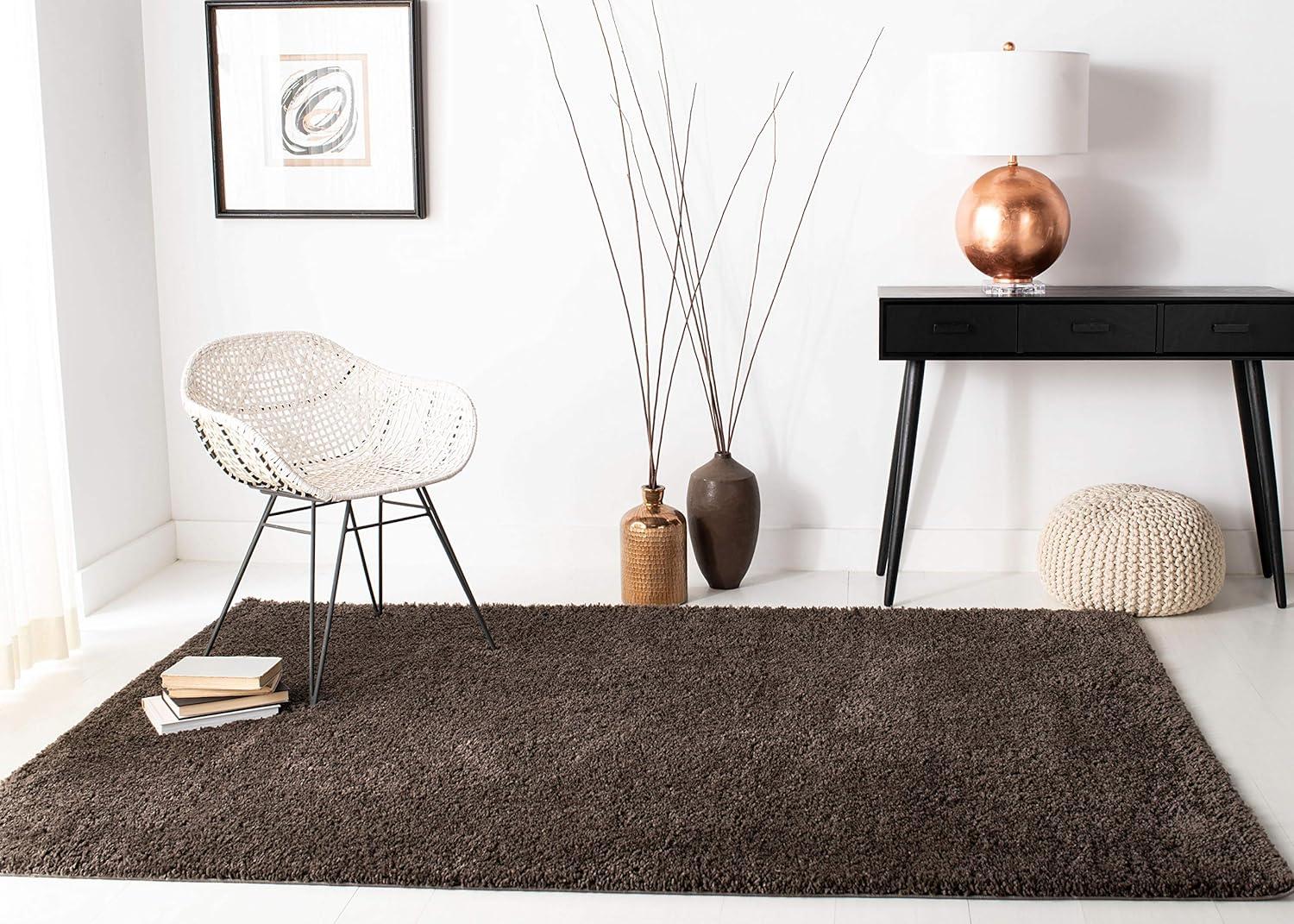 SAFAVIEH August Carlene Solid Plush Shag Area Rug, Brown, 2'3" x 4'