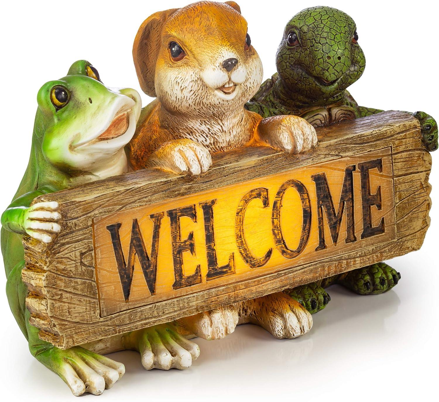 Dawhud Direct | Vp Home Backyard Friends Welcome Sign Frog Rabbit Turtle Solar