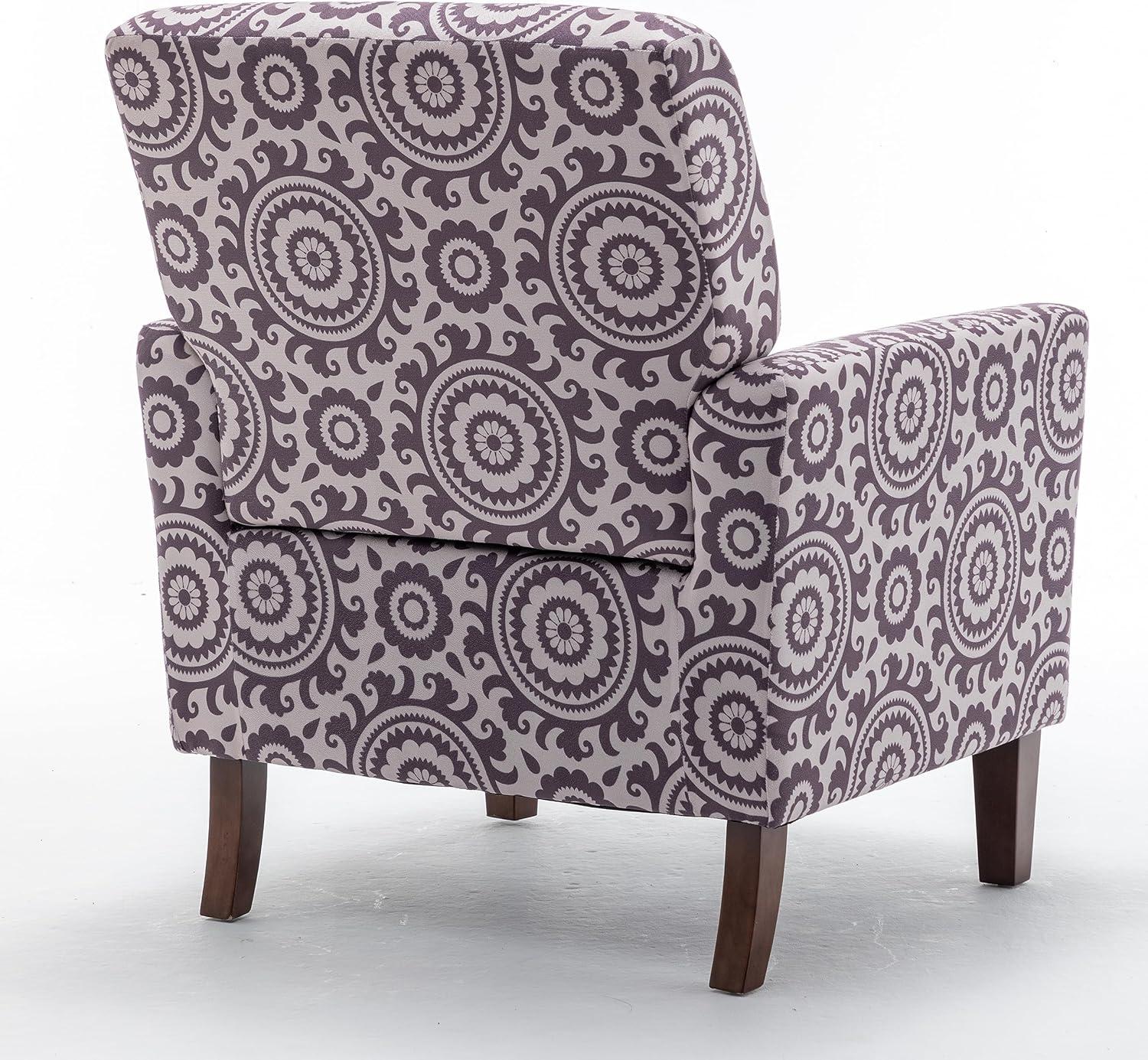Contemporary Accent Arm Chair with Birch Wood Frame and Velvet Upholstery, Armchair for Office and Living Room Decor, Removable Cushions, 01 Printed Fabric