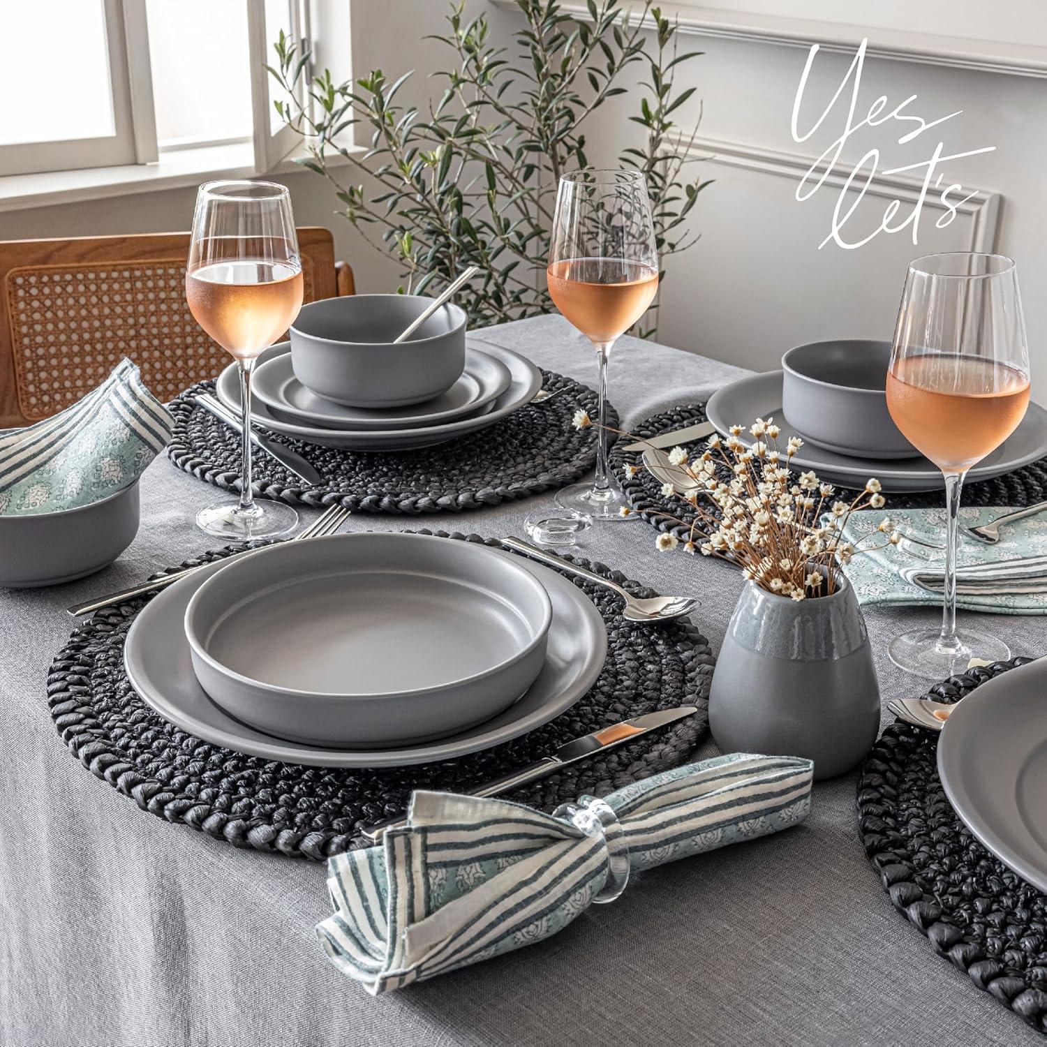 over&back Rimmed 16-Piece Semi Hand-Finished Stoneware Dinnerware Set, Service for 4