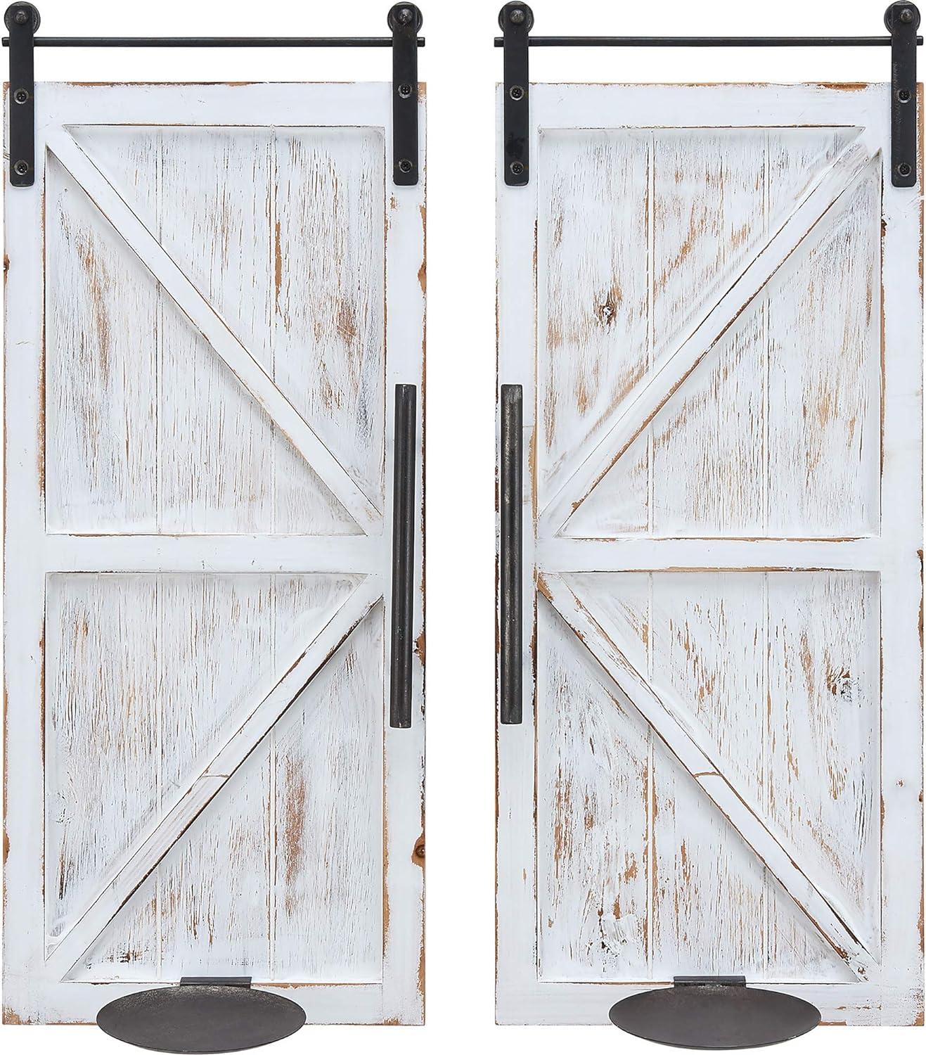 FirsTime & Co. White Eastman Barn Door Wall Sconce 2-Piece Set, Farmhouse, Framed, 10 x 6.75 x 24 in