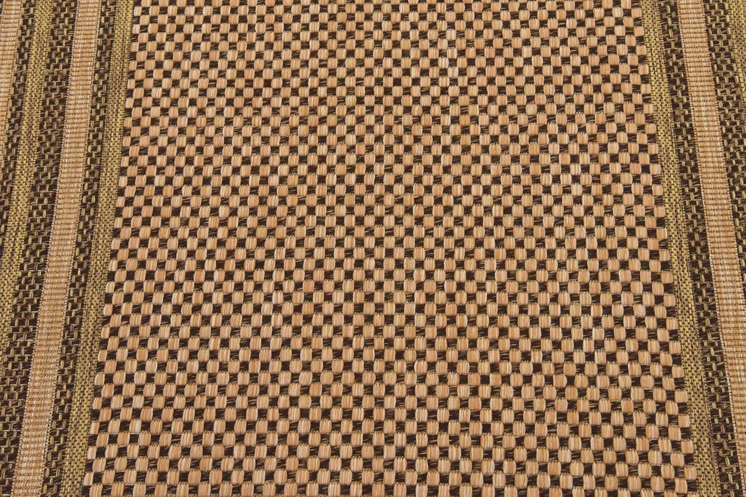 Multi-Border Brown Synthetic 4' x 6' Outdoor Area Rug