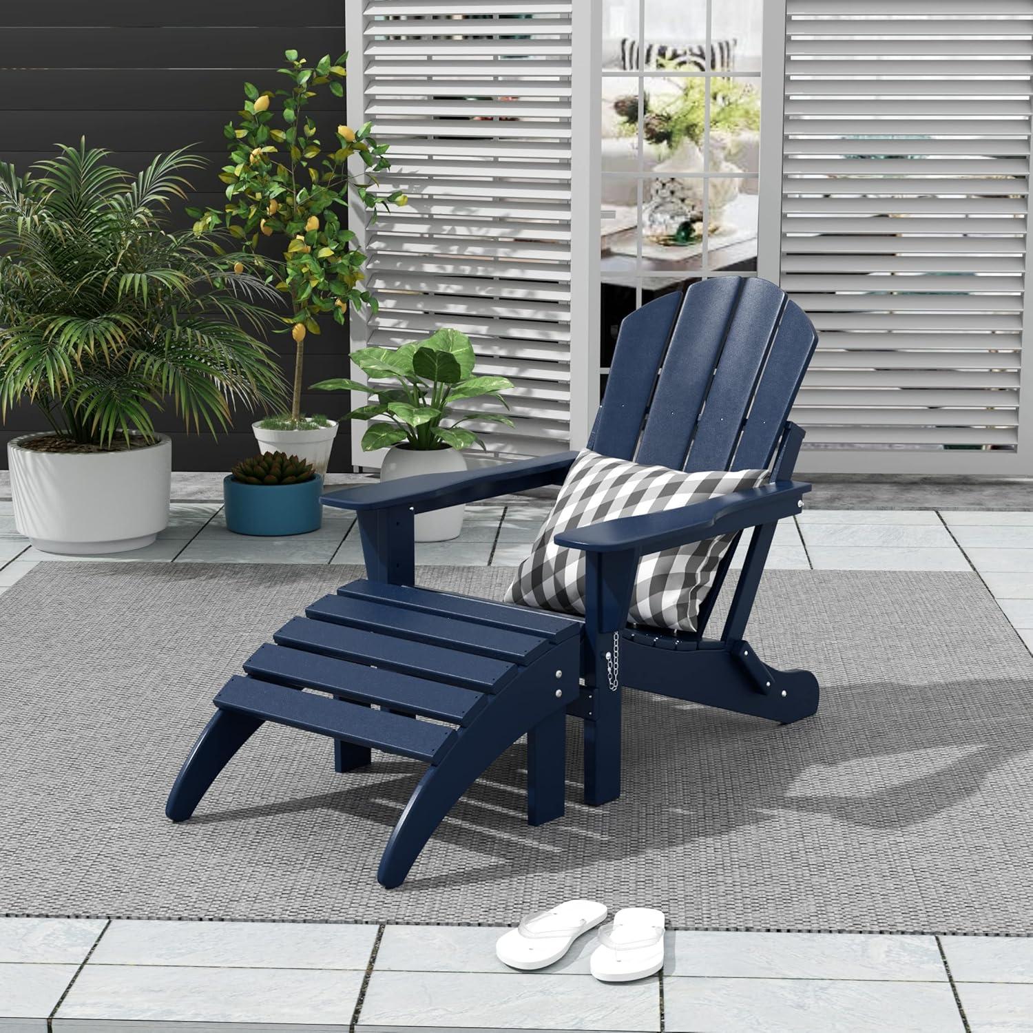 Garden Plastic Outdoor Adirondack Footrest Ottoman, Navy Blue