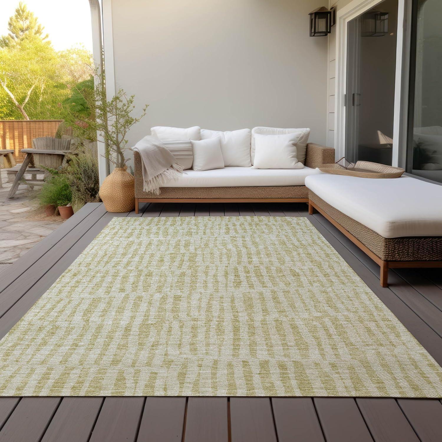 Beige Rectangular Synthetic Flat Woven Indoor Outdoor Rug