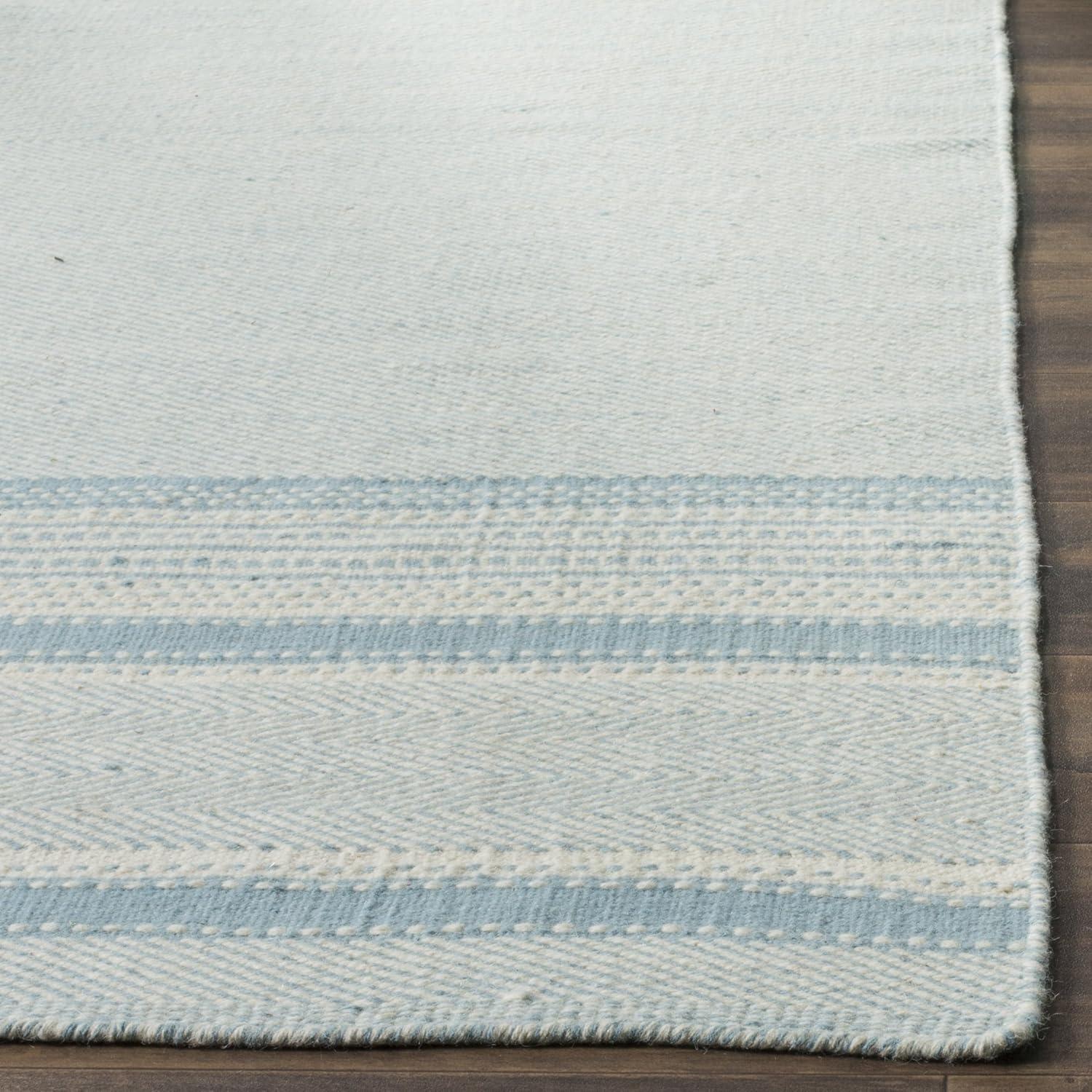 Grice Striped Handmade Flatweave Wool Blue Area Rug