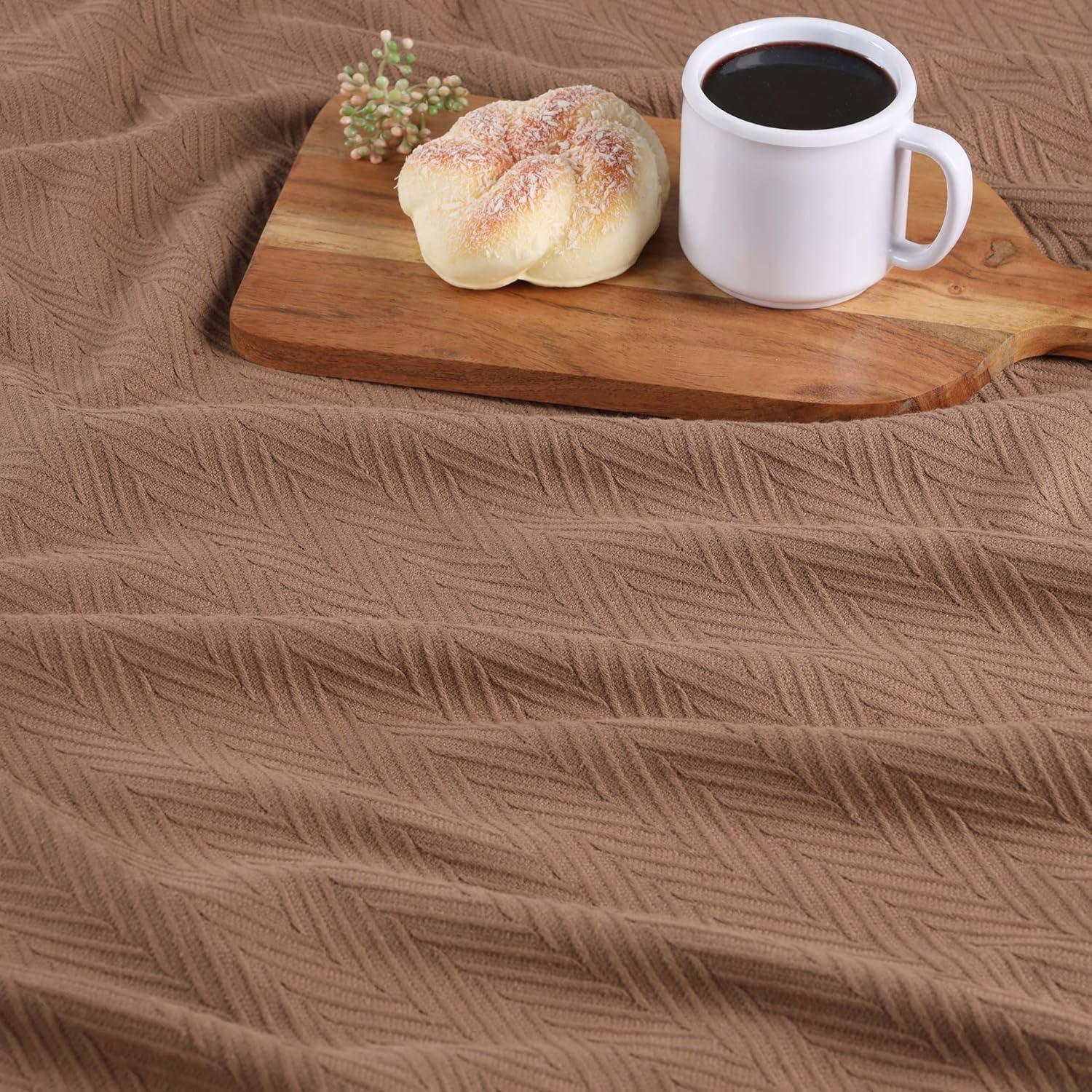 Superior Dobbyweave Knit Cotton Blanket, All Season Bed Blanket, Full/Queen 88" x 100", Taupe