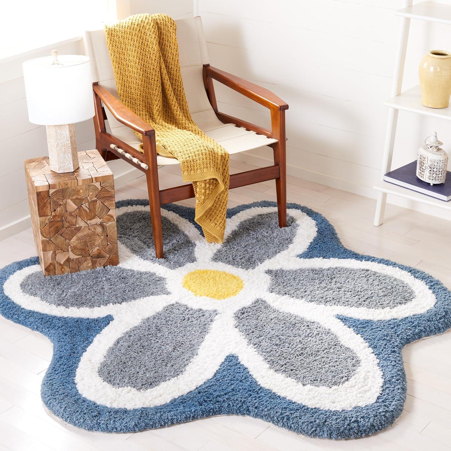 Novelty NOV902 Hand Tufted Accent Rug - Ivory/Blue - 3' round - Safavieh.