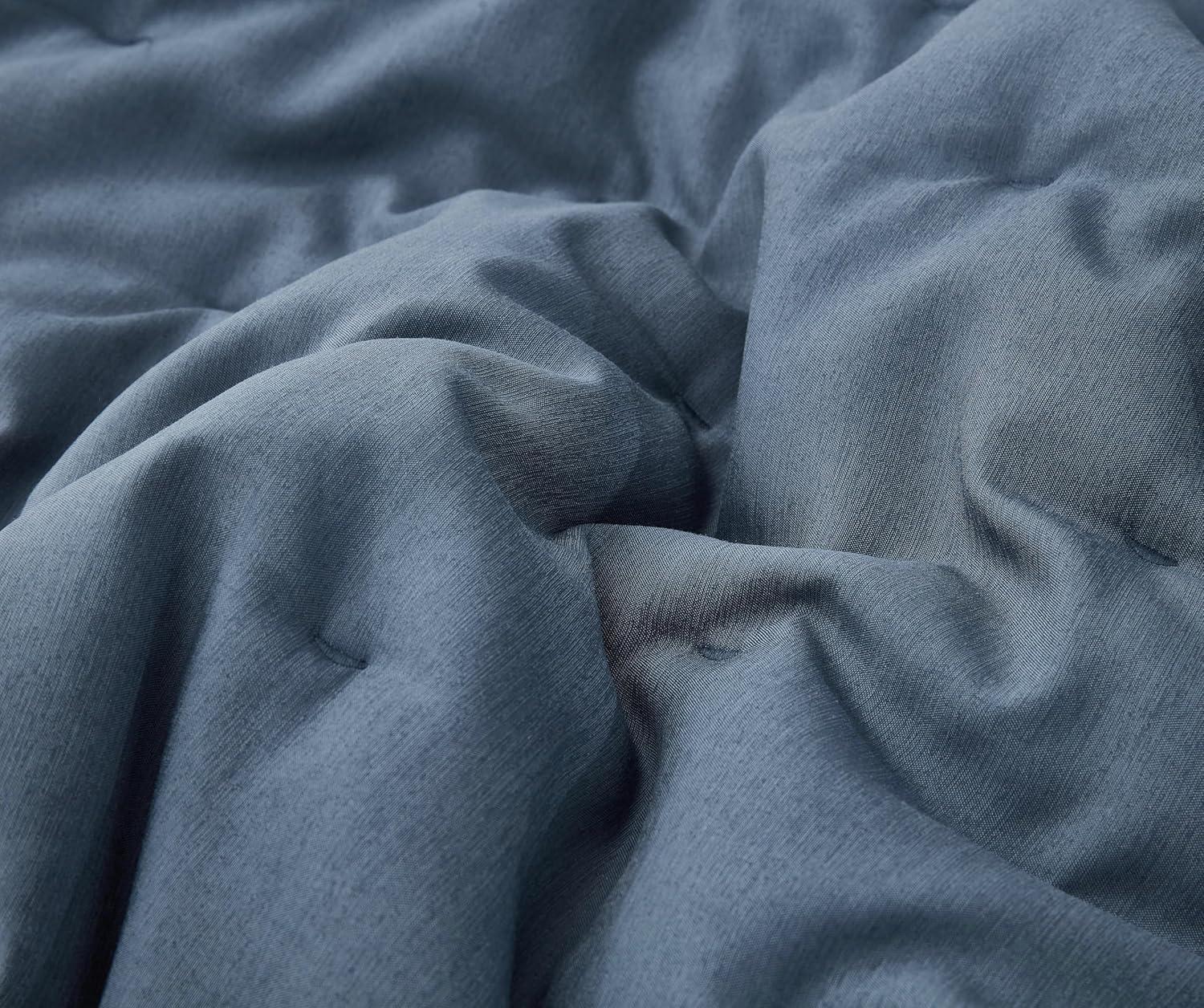 Chezmoi Collection Glen 3-Piece Crescent Stitched Quilt Set, Oversized King Size, Steel Blue, Rayon Derived from Bamboo & Polyester Blended, Soft Breathable Cooling Bedspread for Hot Sleepers