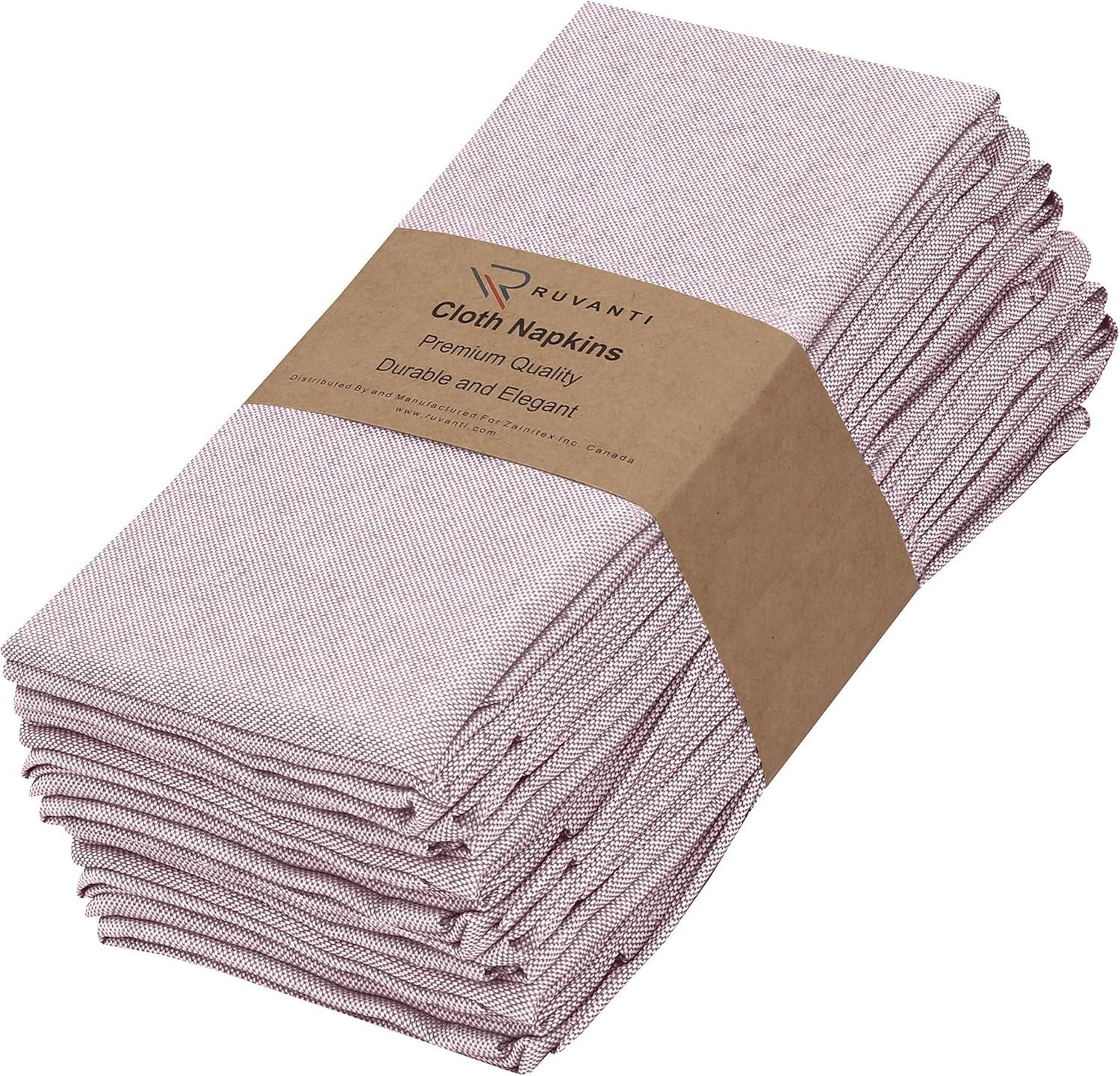 Ruvanti Cloth Napkins Set of 12, 18x18 Reusable Napkins Cloth Washable, Soft & Durable Table Napkins, Polycotton Chambray Dinner Napkins for Parties, Christmas, Thanksgiving, Weddings - Mauve