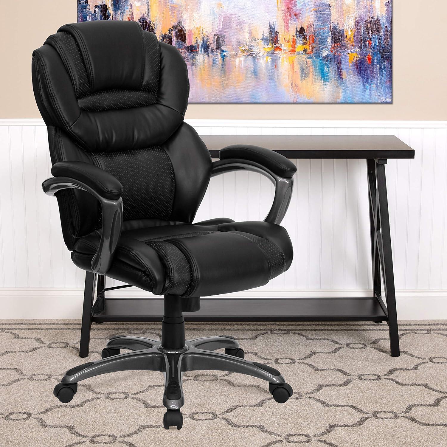 Ergonomic High-Back Executive Swivel Chair in Black LeatherSoft