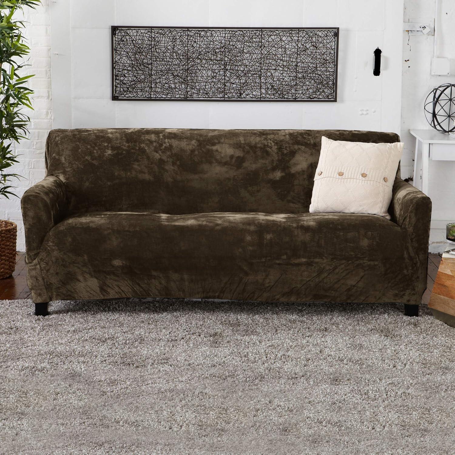 Great Bay Home Stretch Velvet-Plush Washable Sofa Slipcover (Sofa XL, Wild Dove Grey)