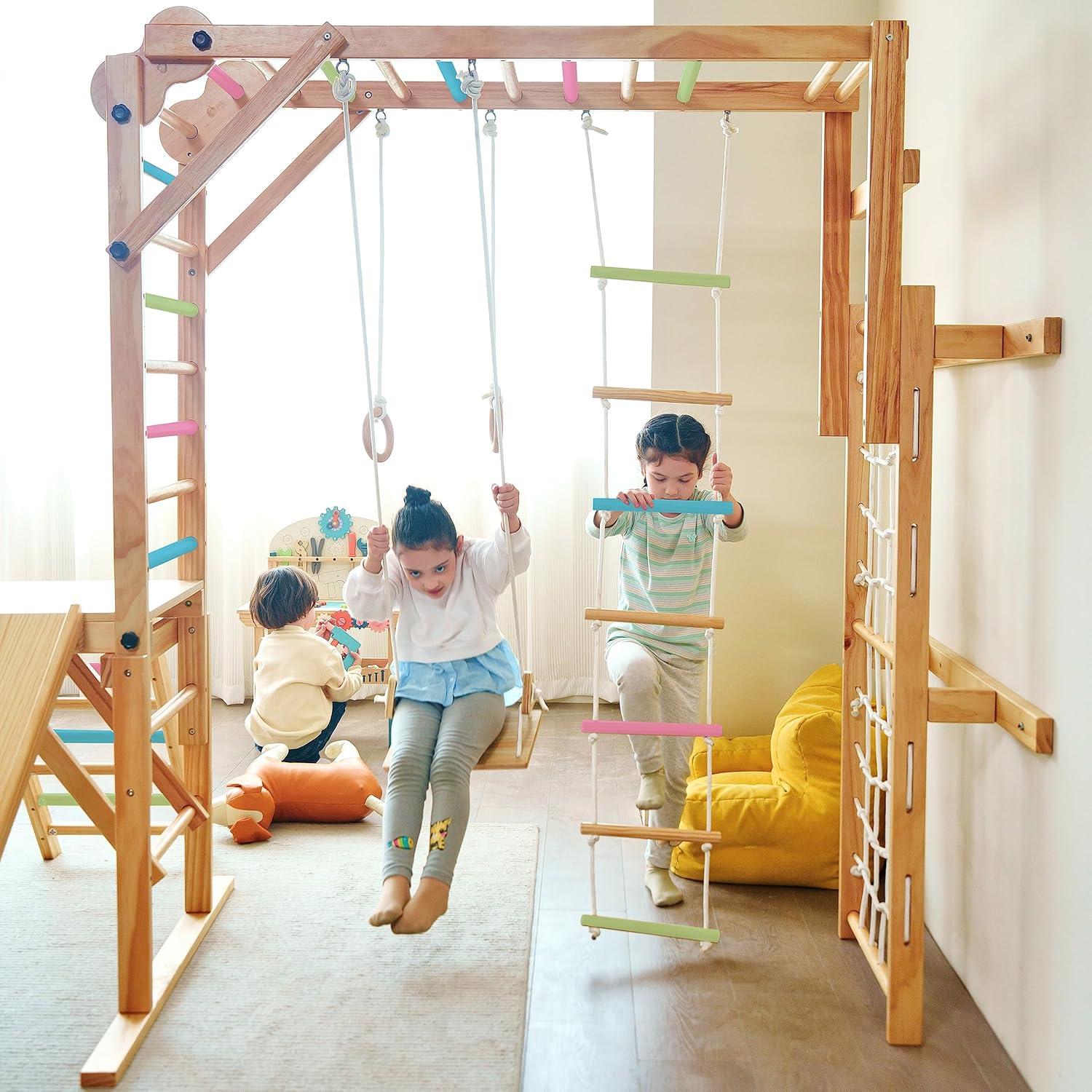 Avenlur Grove - Wood indoor 8-in-1 Wall Jungle Gym, Color