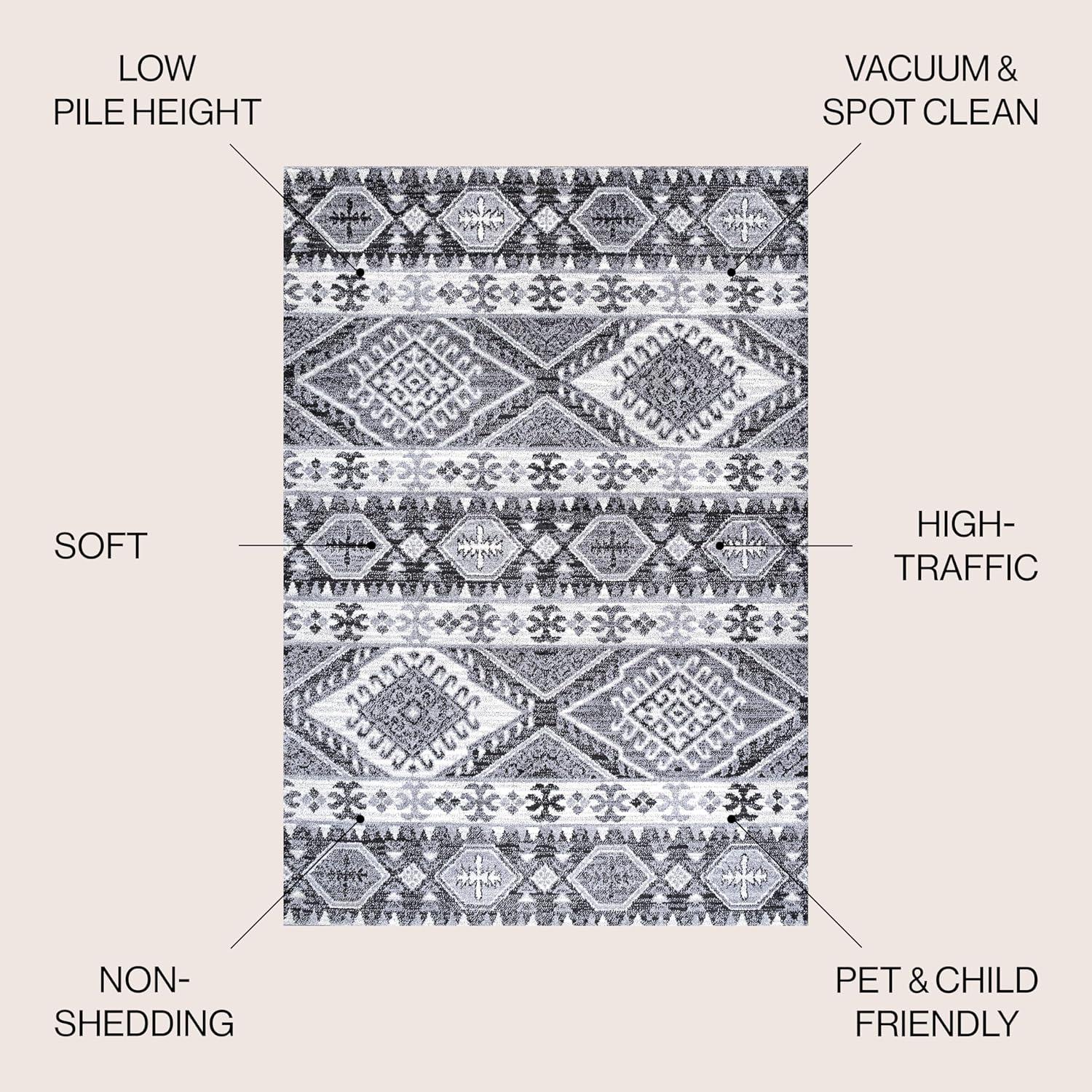 JONATHAN Y MOH500A-5 Sura Modern Kilim Geometric Gray/Anthracite 5 ft. x 8 ft. Area Rug, Bohemian Vintage, Pet Friendly, Stain Resistant, Easy to Clean, for Living Room; Kitchen, Bedroom