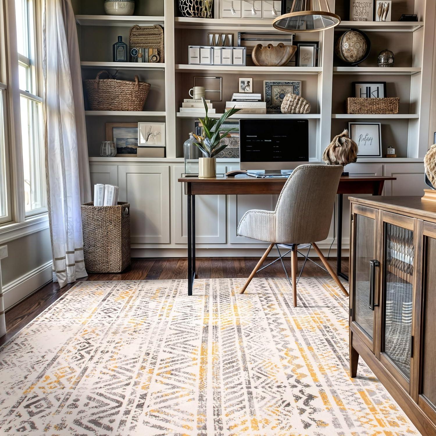 World Rug Gallery Geometric Distressed Bohemian Yellow 5'x7' Area Rug