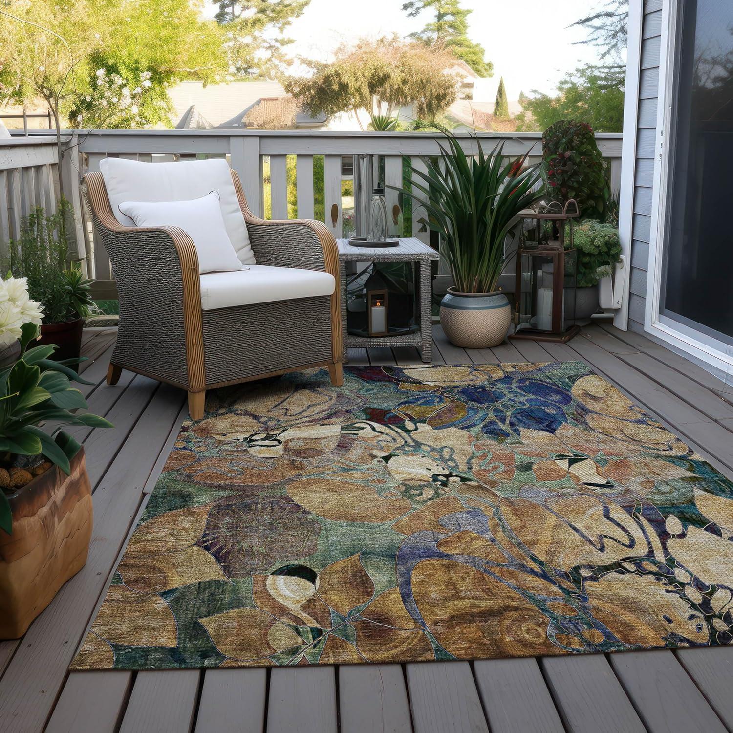 Addison Rugs Chantille Indoor/Outdoor Transitional Floral Beige Washable Rectangle Rug, 8' x 10'
