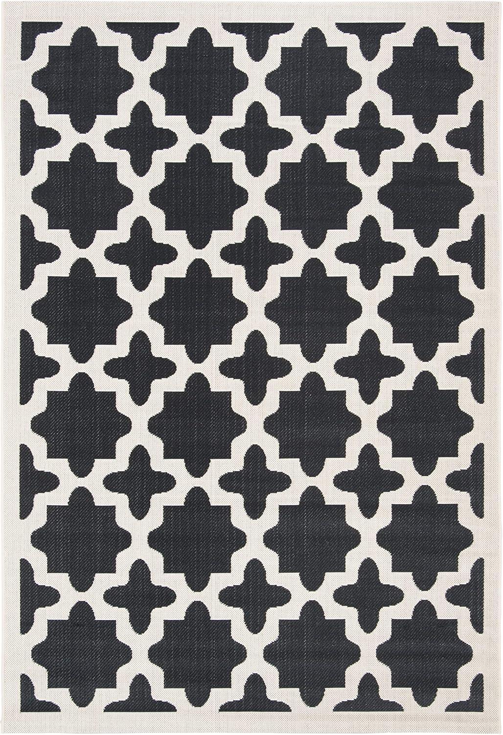 SAFAVIEH Courtyard Amanda Geometric Indoor/Outdoor Area Rug, 4' x 5'7", Black/Beige