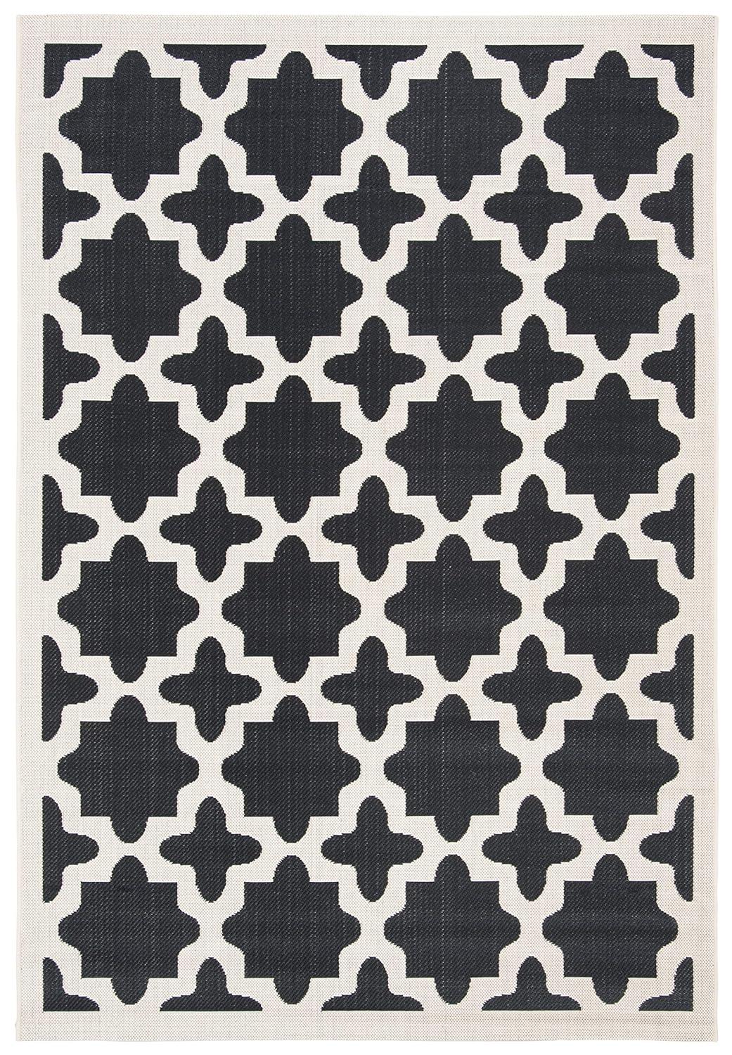 SAFAVIEH Courtyard Amanda Geometric Indoor/Outdoor Area Rug, Black/Beige, 5'3" x 7'7"