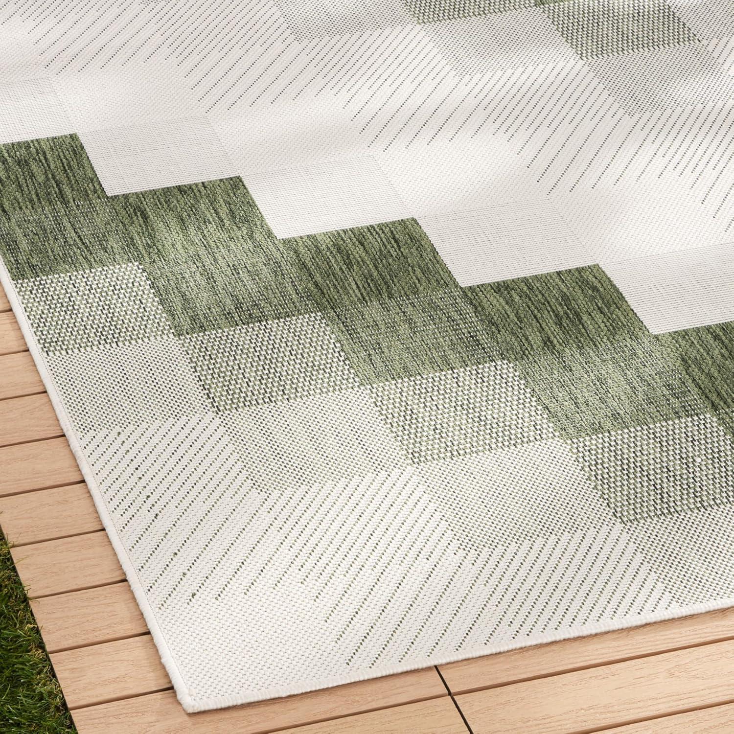 NICOLE MILLER NEW YORK Patio Country Ombre Chevron Outdoor Area Rug, Green/Cream