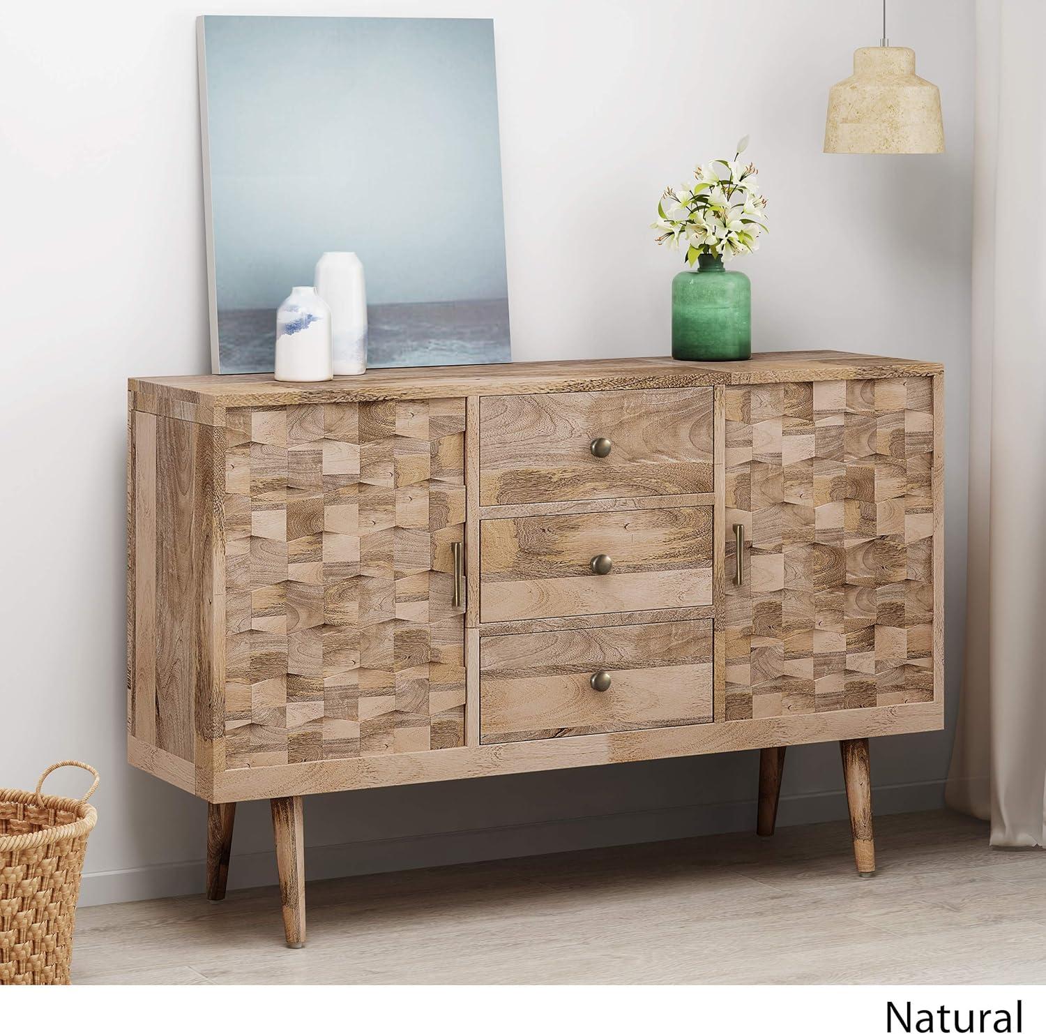 GDF Studio Godfrey Boho Handmade Mango Wood Sideboard with Storage, Natural