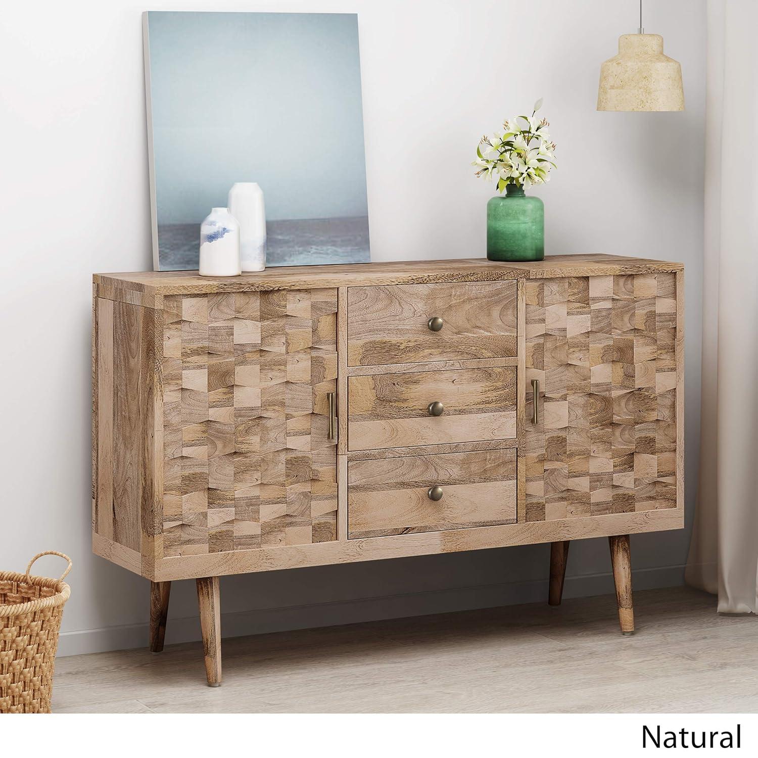 GDF Studio Godfrey Boho Handmade Mango Wood Sideboard with Storage, Natural