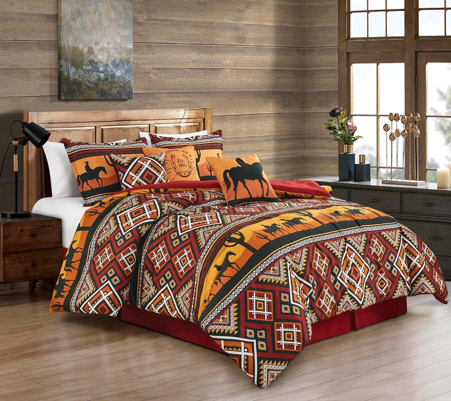 Full Multicolor Microfiber Western Rodeo Comforter Set