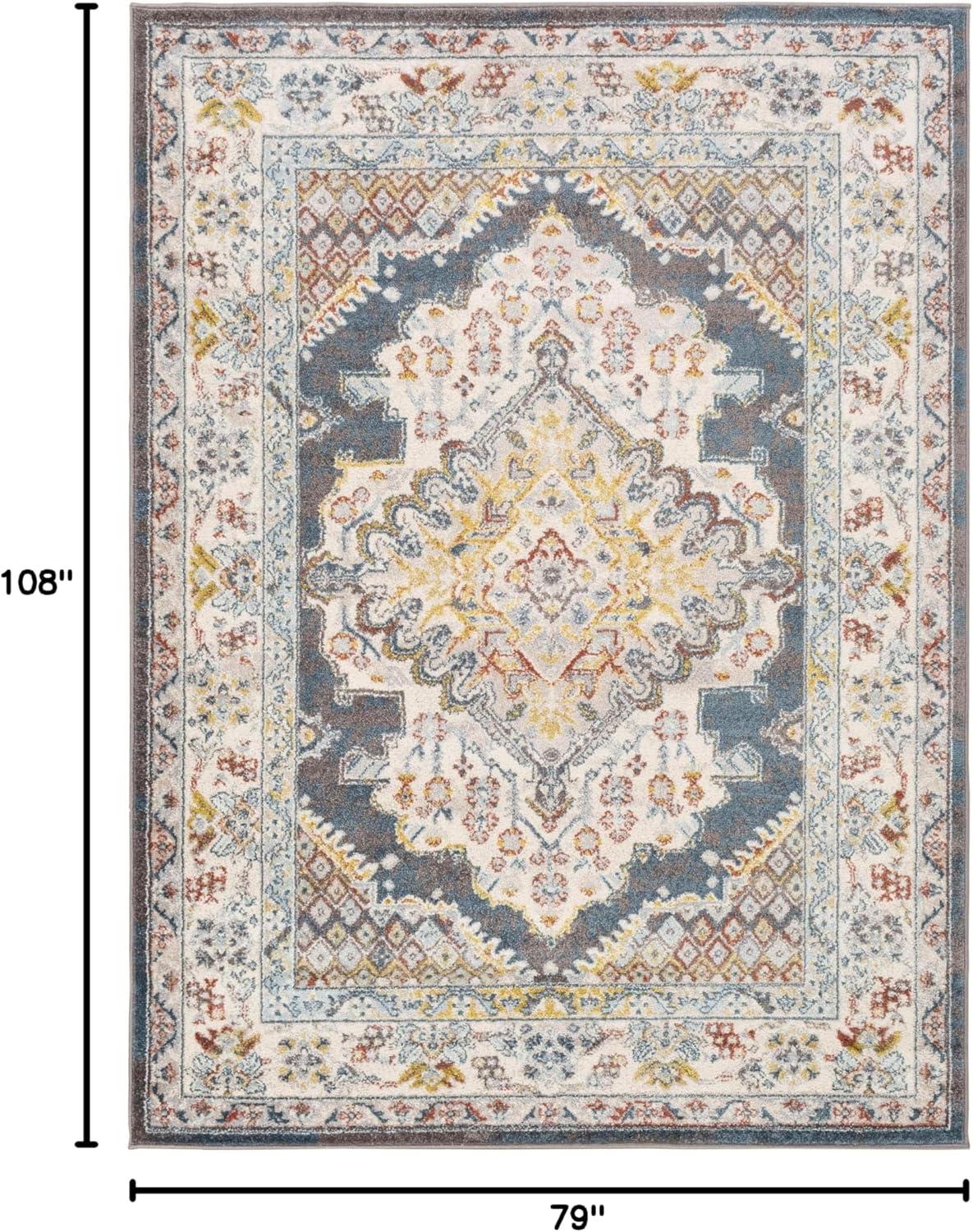 Teal and Beige Rectangular Synthetic Medallion Area Rug