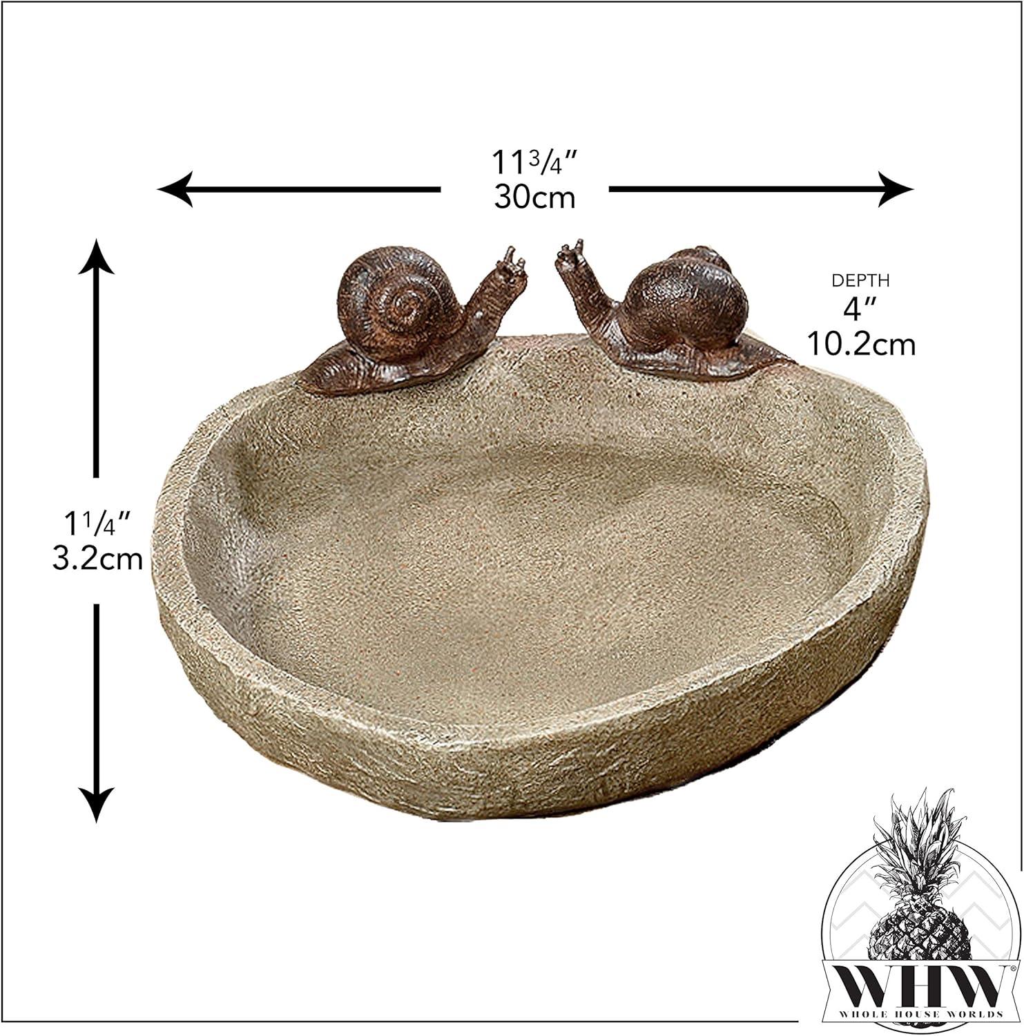 Off-White Stone Finish Bird Bath with Snails