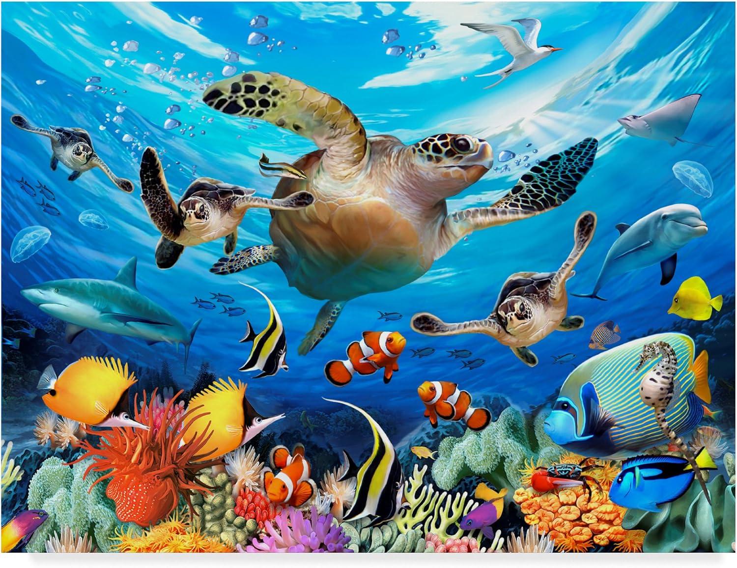 Large Colorful Underwater Turtle Canvas Art by Howard Robinson