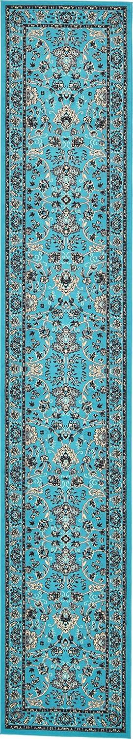 Turquoise and Ivory Synthetic Reversible Runner Rug